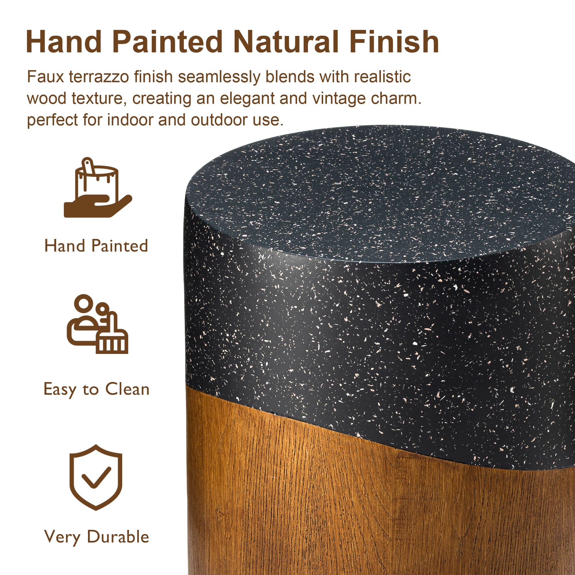 Glitzhome® 17.75" Multifunctional Faux Terrazzo & Wood Garden Stool