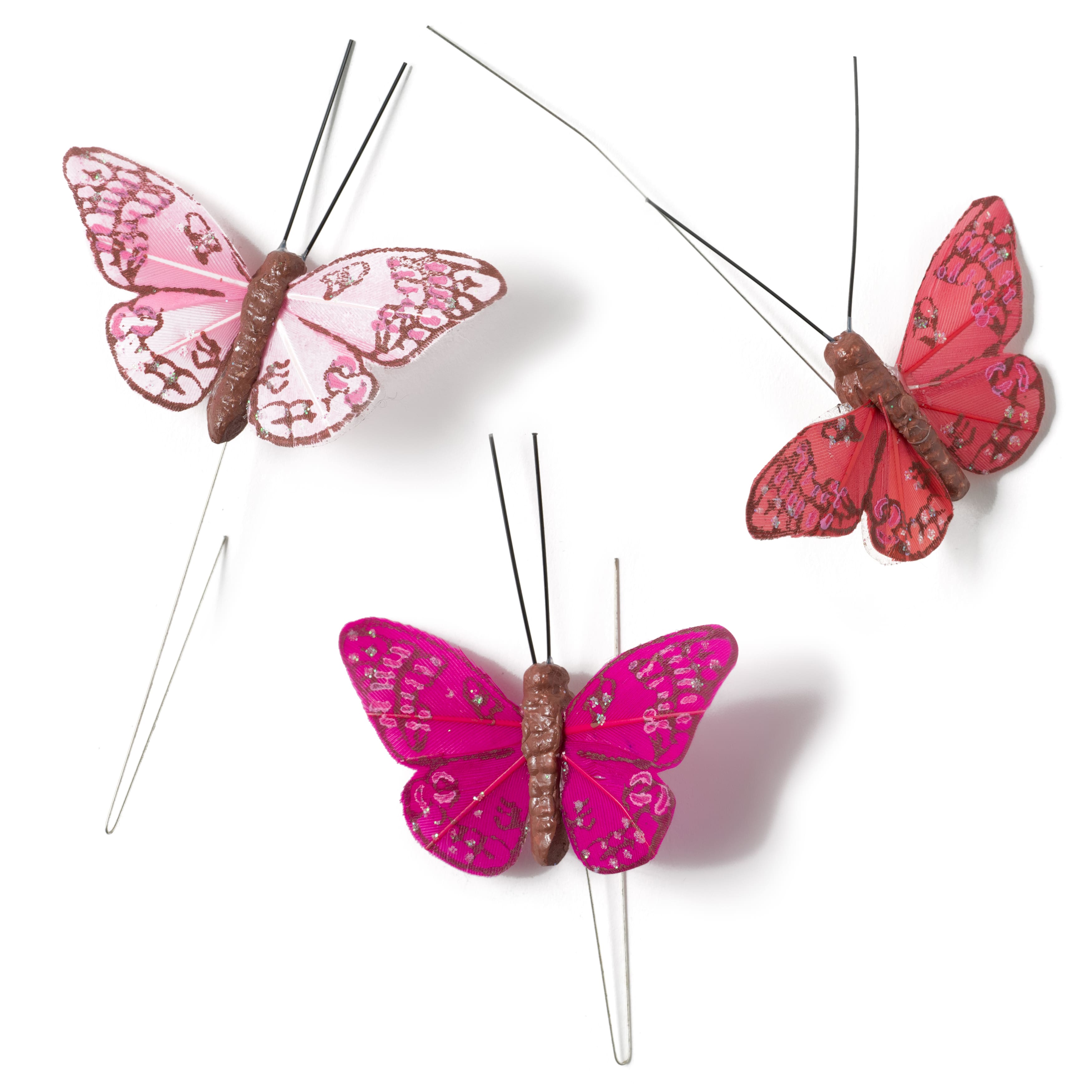 16 Packs: 3 ct. (48 total) Mini Pink Feather Butterflies by Ashland®