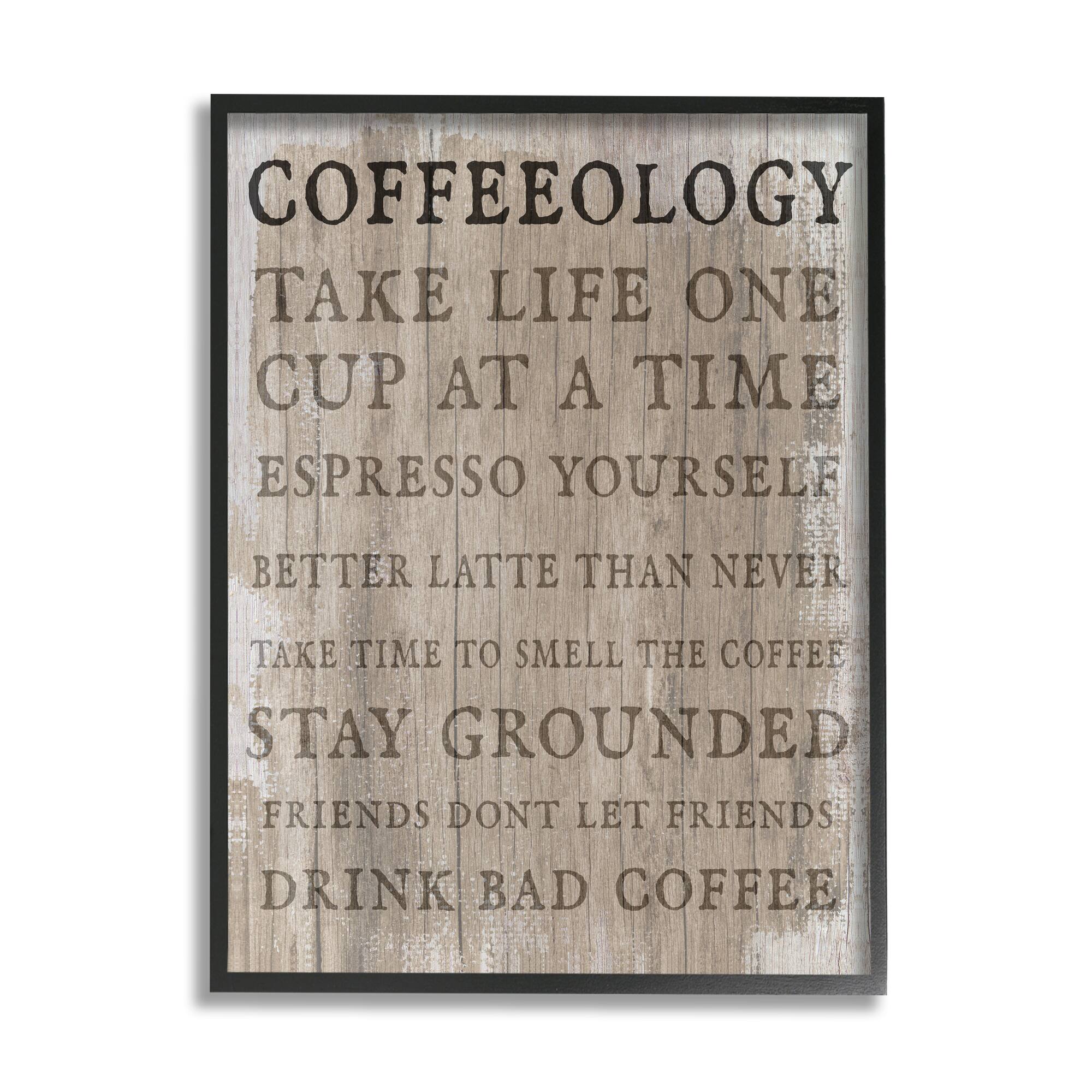 Stupell Industries Rustic Coffeeology Sign Espresso Positivity Phrases Drink Puns Framed Wall Art