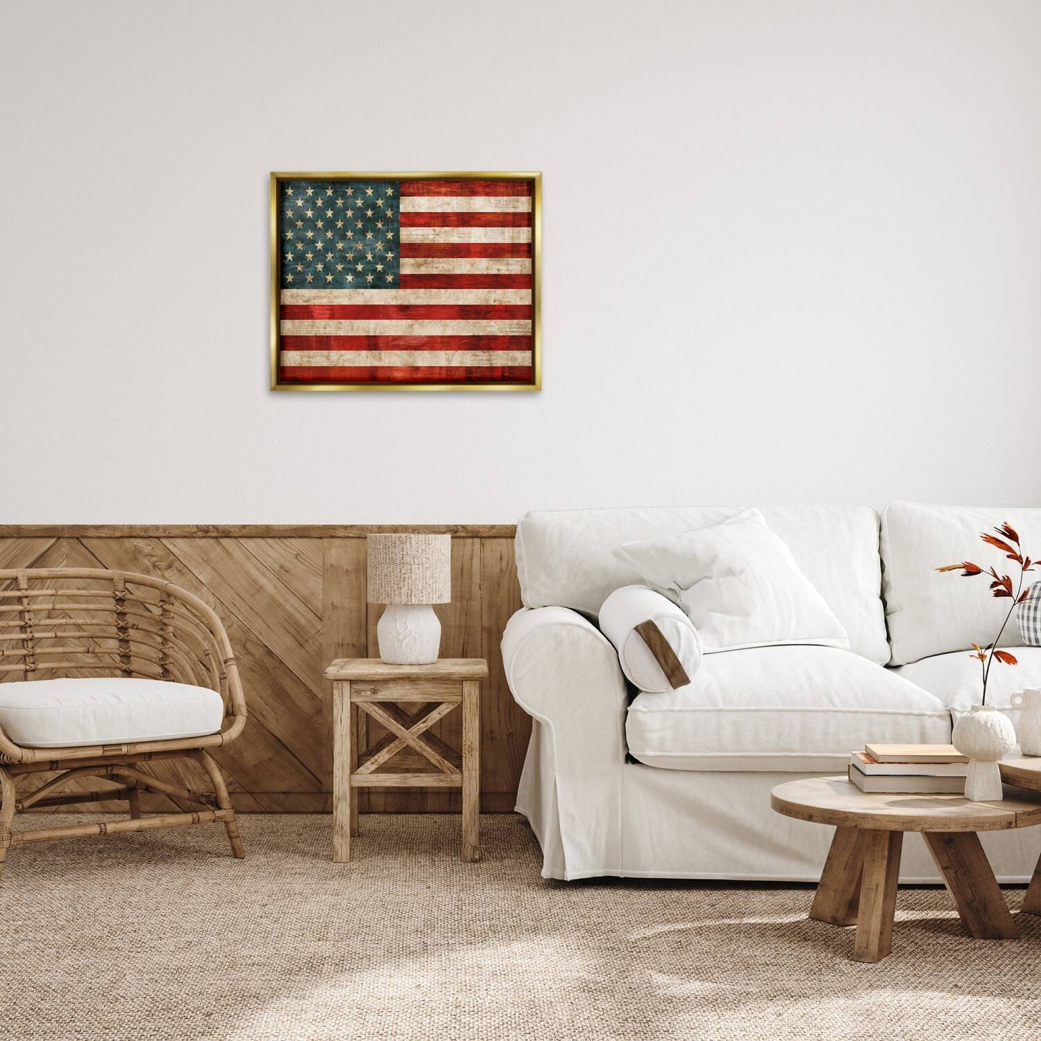 Stupell Industries US American Flag Rustic Pattern Floater Framed Art