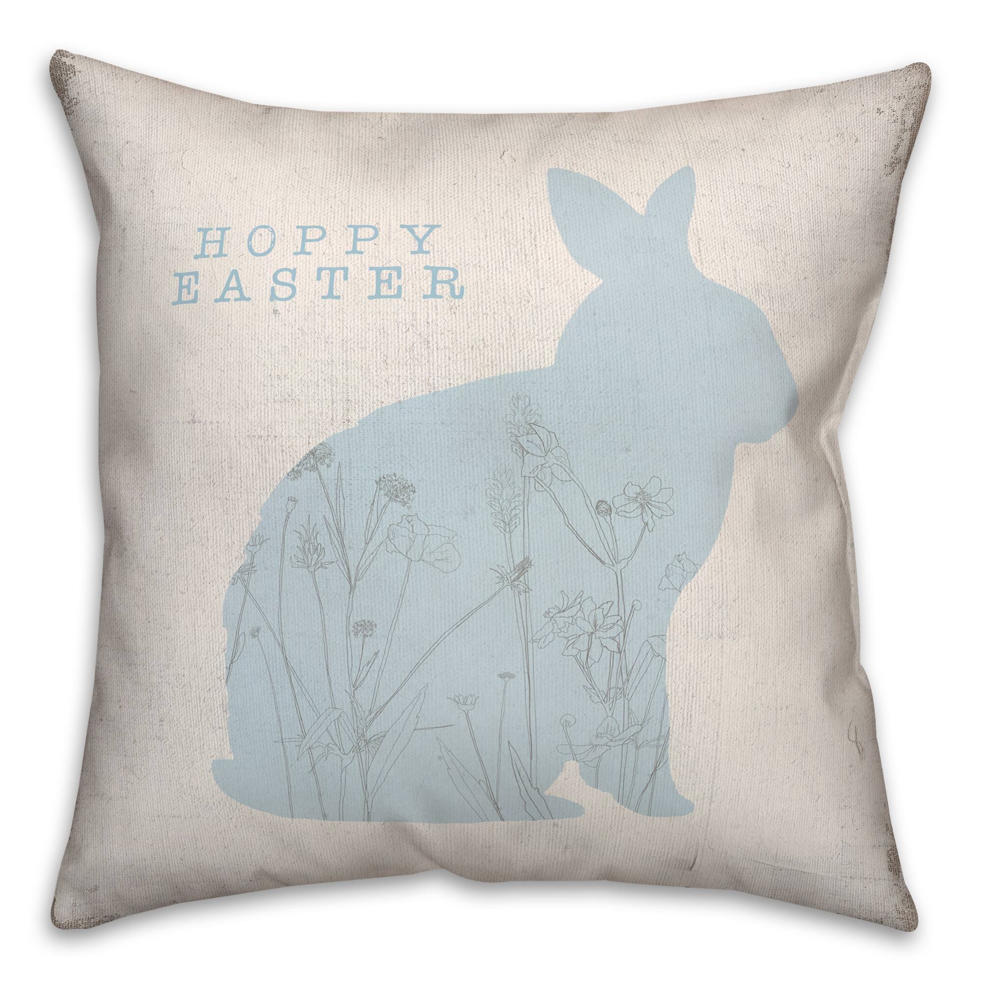 Hoppy Easter Bunny Flowers 18" x 18" Indoor / Outdoor Pillow