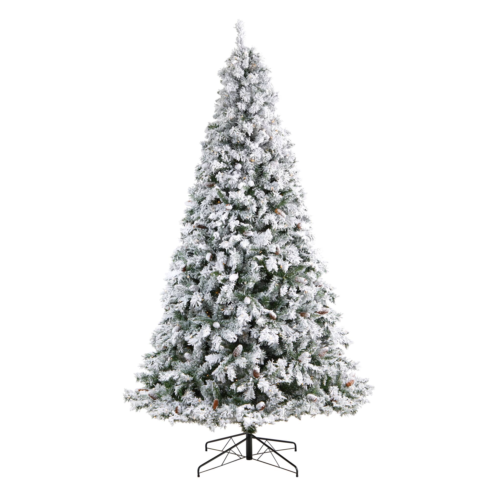 9ft. Pre-Lit Flocked White River Mountain Pine Artificial Christmas Tree, Clear LED Lights