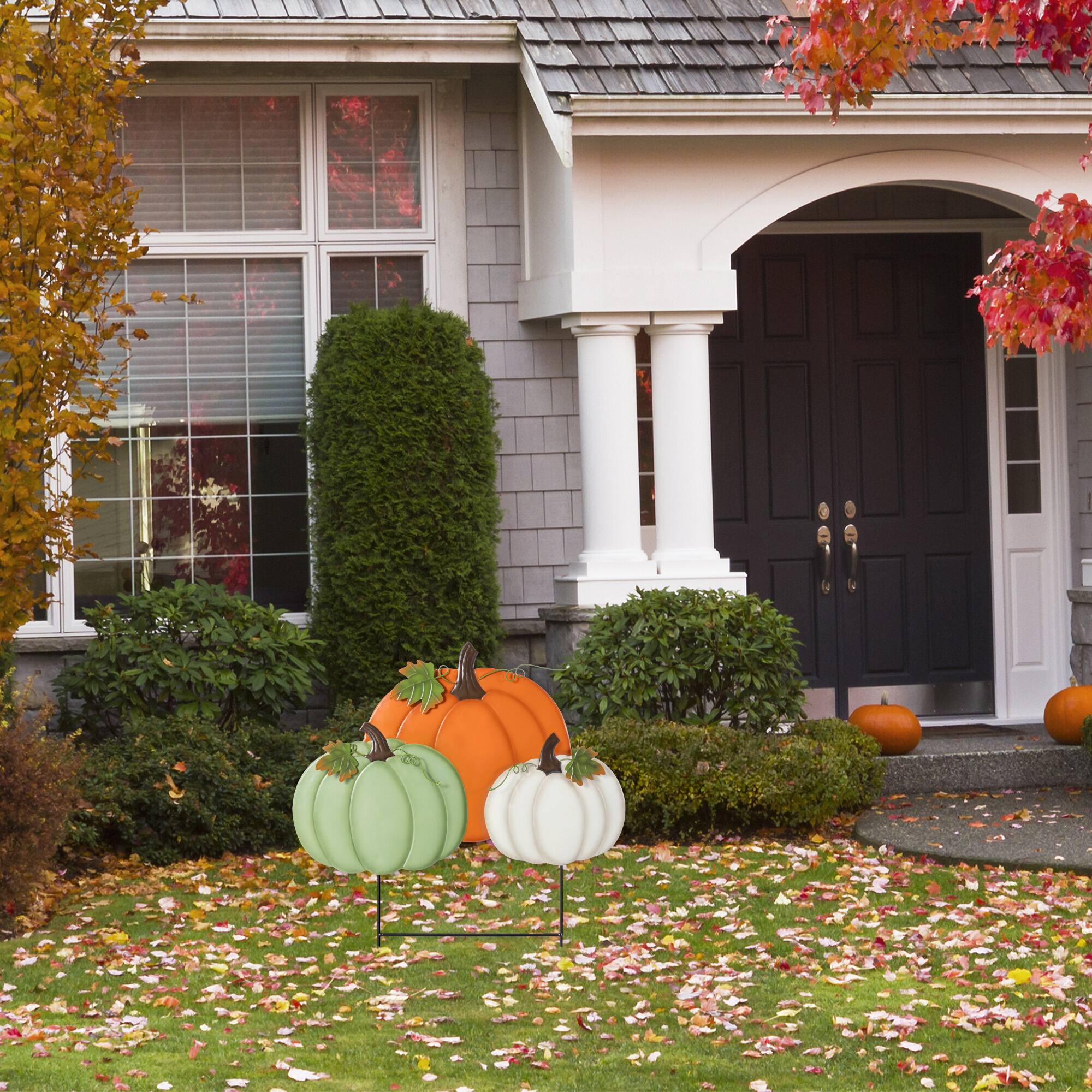 Glitzhome® 23.75" Fall Metal Stacked Pumpkin Yard Stake