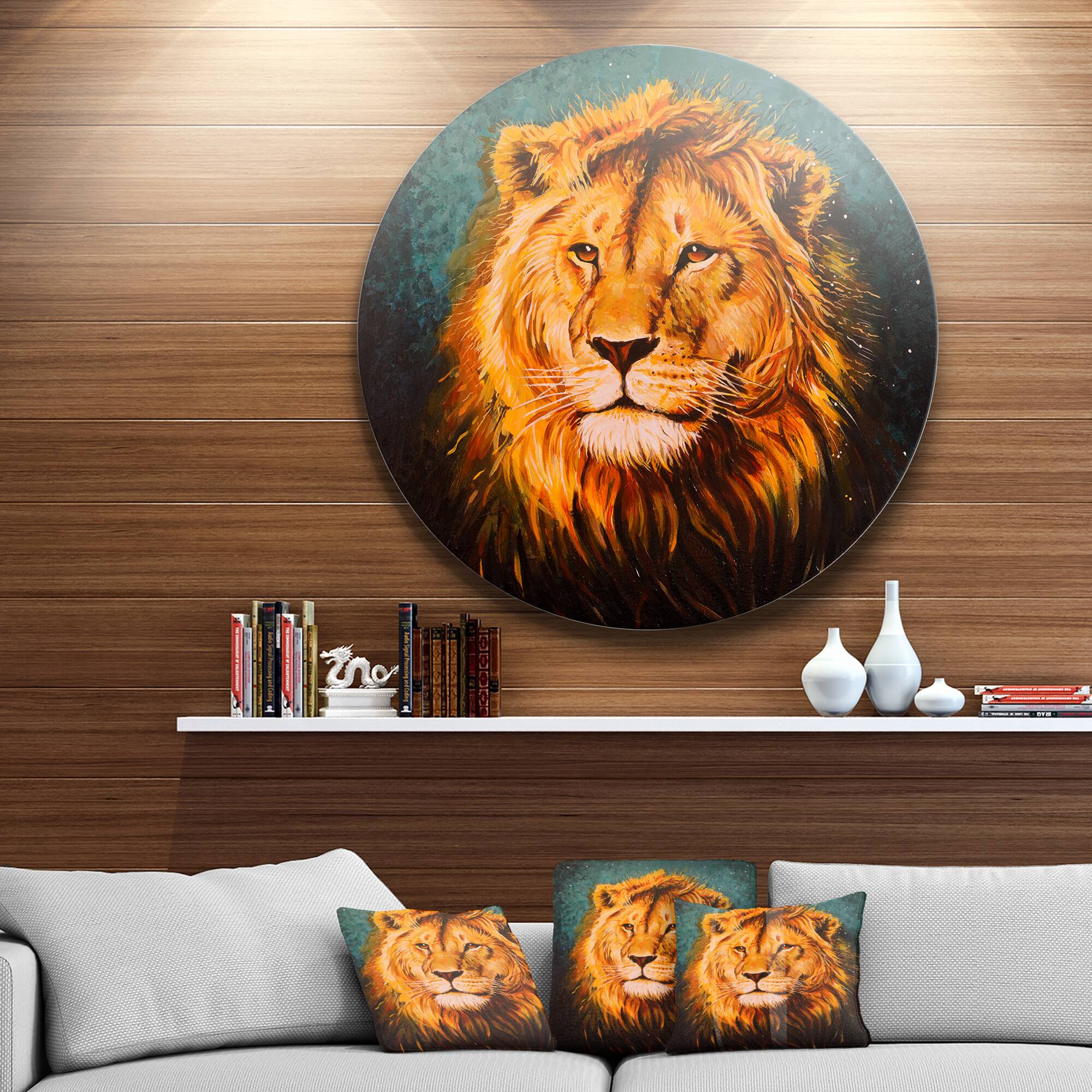 Designart - The Lion of Judah&#x27; Animal Circle Metal Wall Art