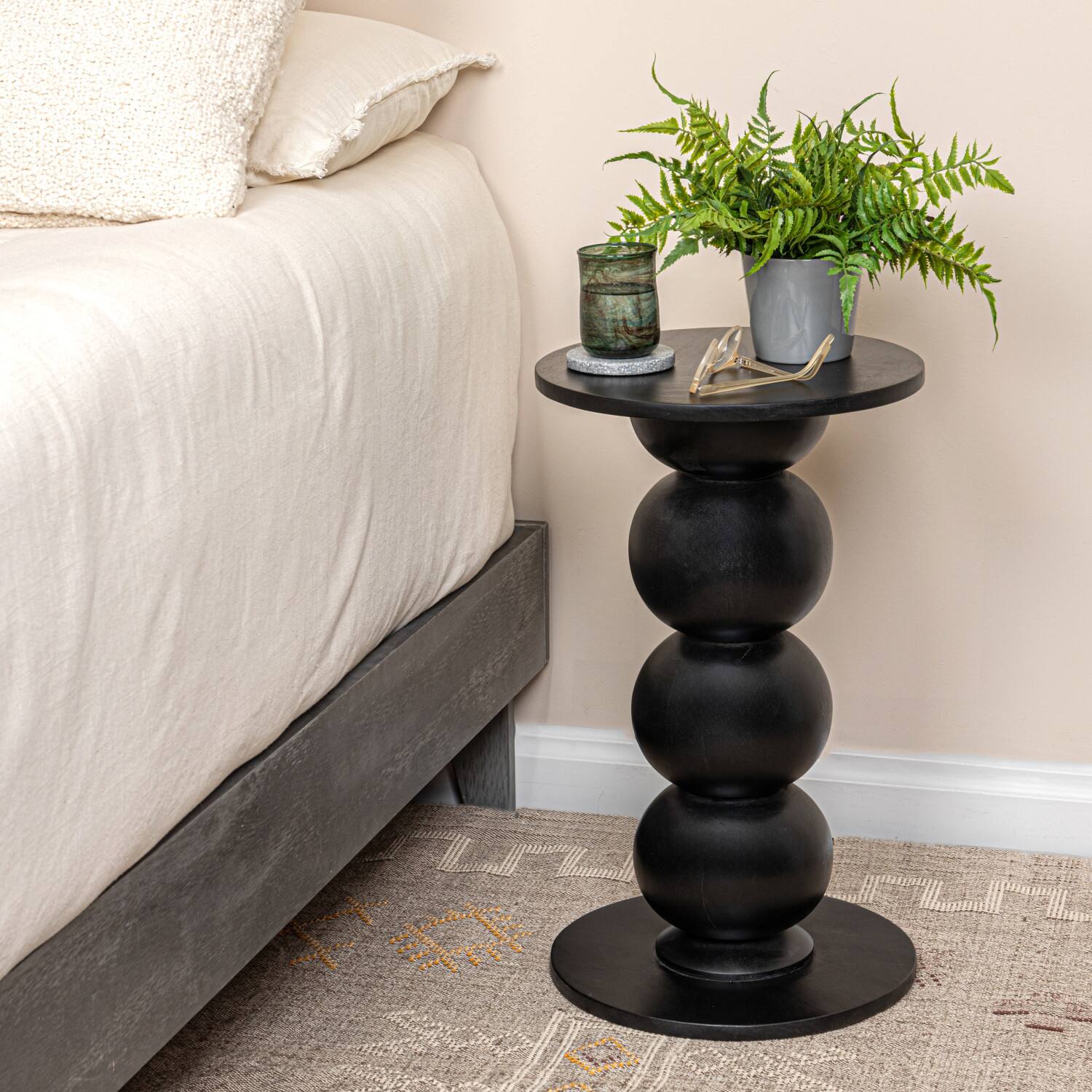 Hello Honey&#xAE; 25&#x22; Round Black Mango Wood Over-Sized Bubble End Table