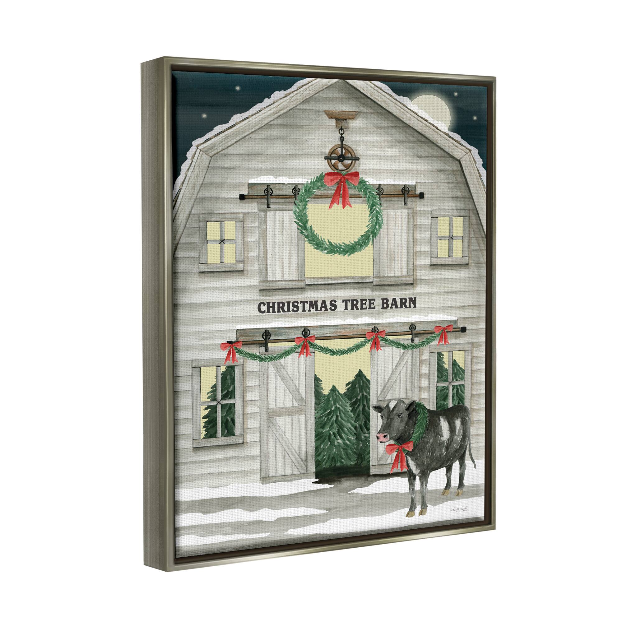 Stupell Industries Christmas Tree Barn Rural Countryside Framed Floater Canvas Wall Art