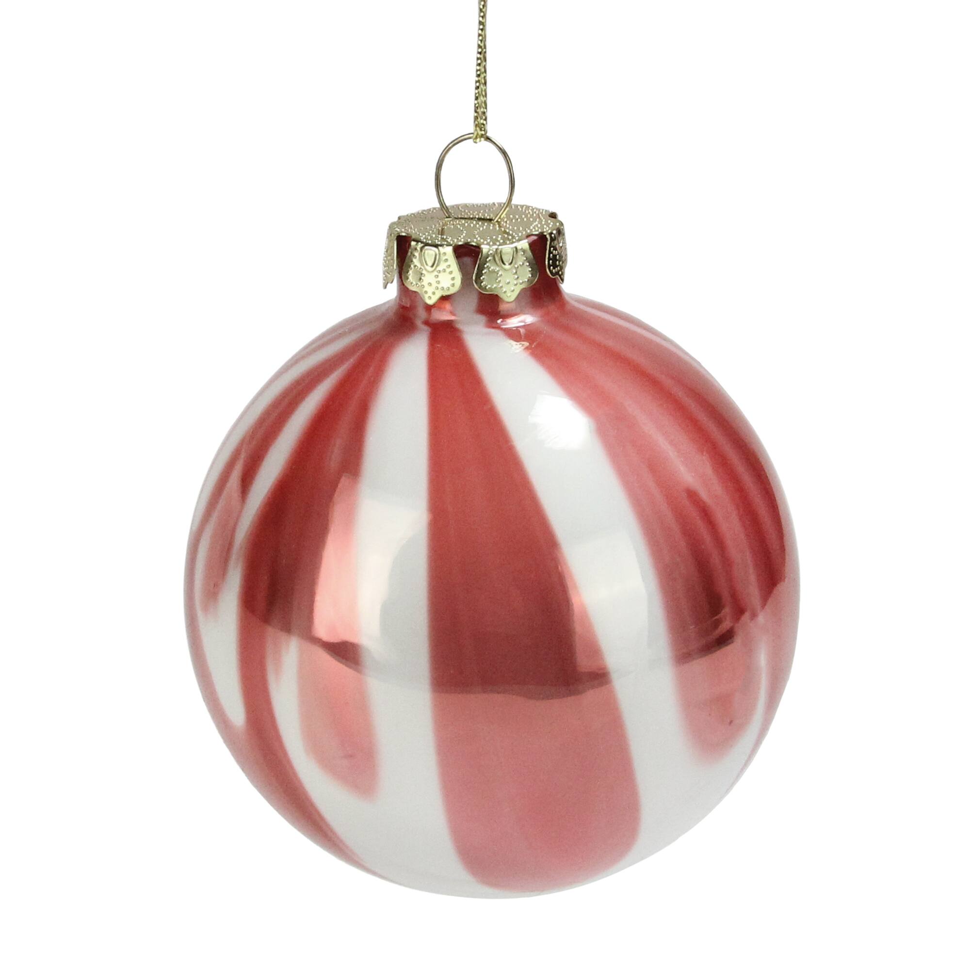 3" Pink & White Marbled Glass Ball Ornament