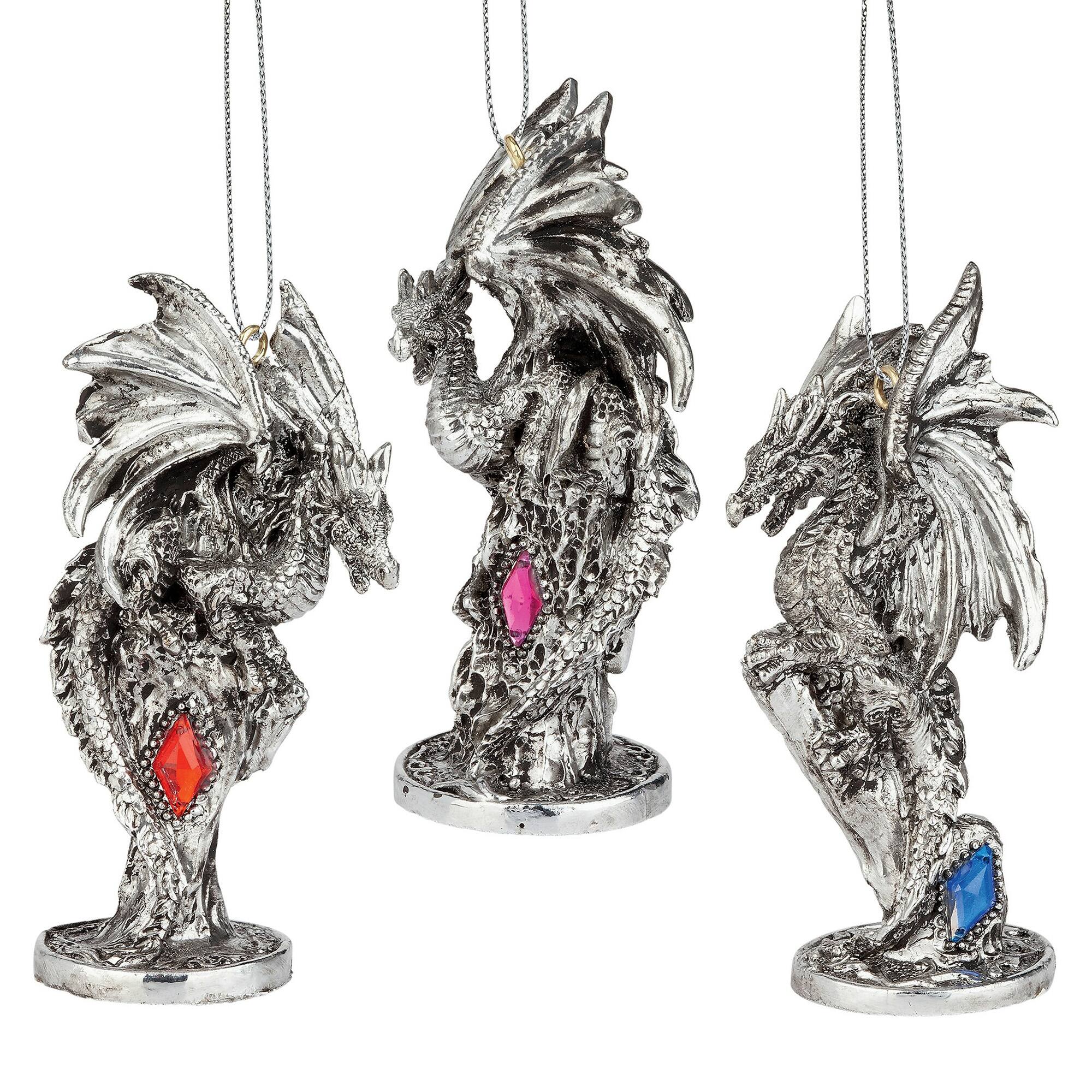 Design Toscano 4&#x22; Three Dragons of the Amesbury Gemstone Ornament Set