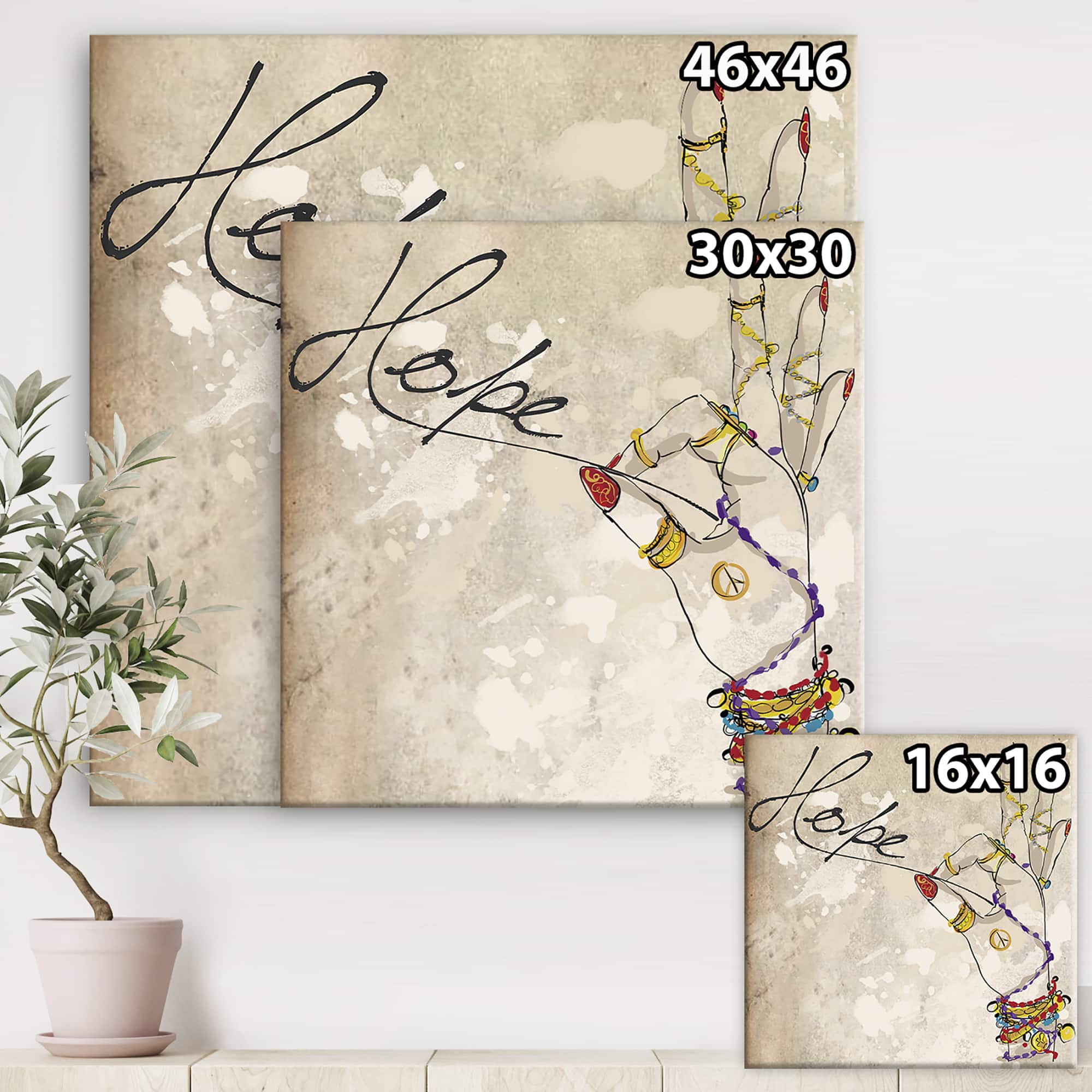 Designart - Gypsy Hippy Hand Hope - Cottage Premium Canvas Wall Art