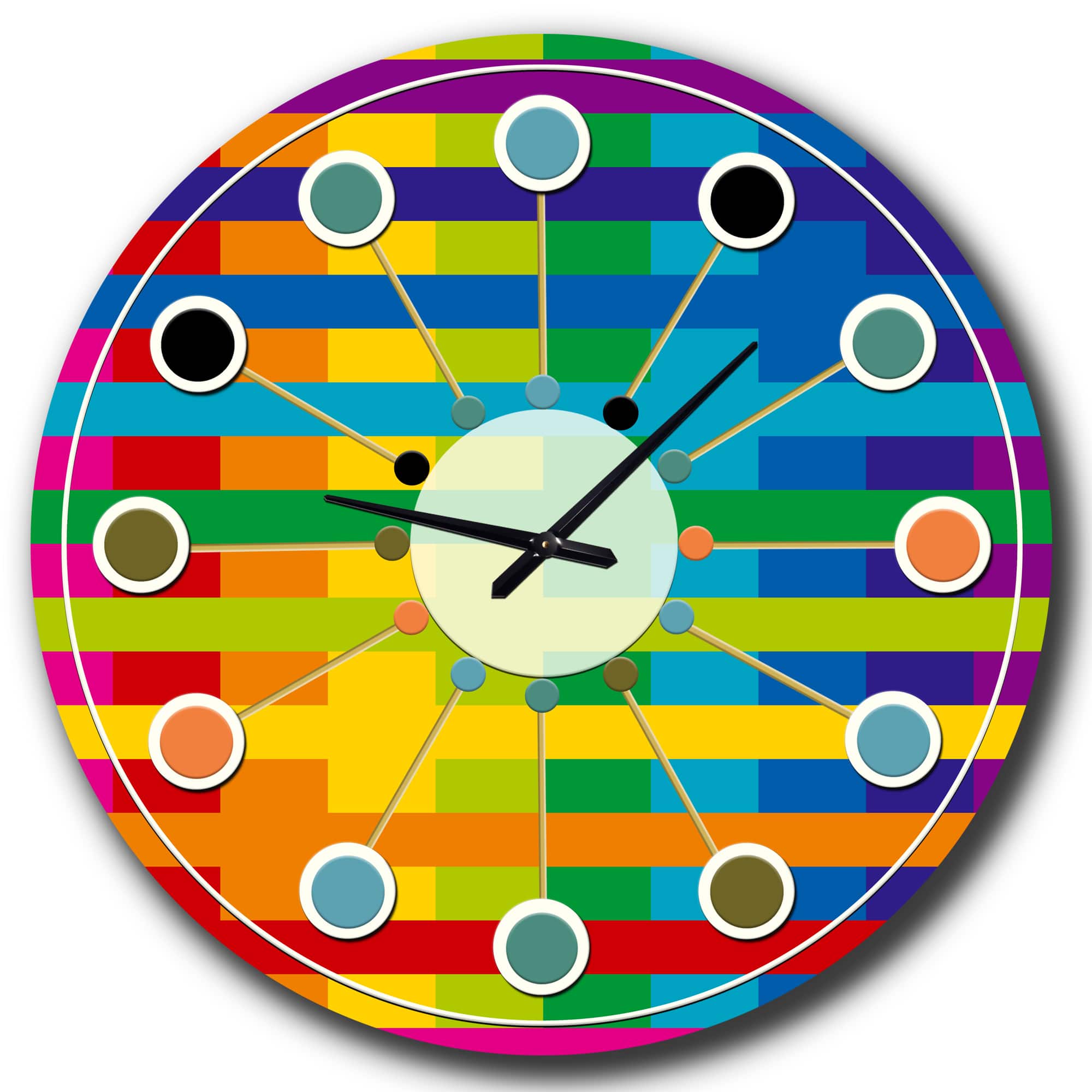 Designart 'Rainbow Colors Simple Geometric Pattern. Mid-Century Modern Wall Clock