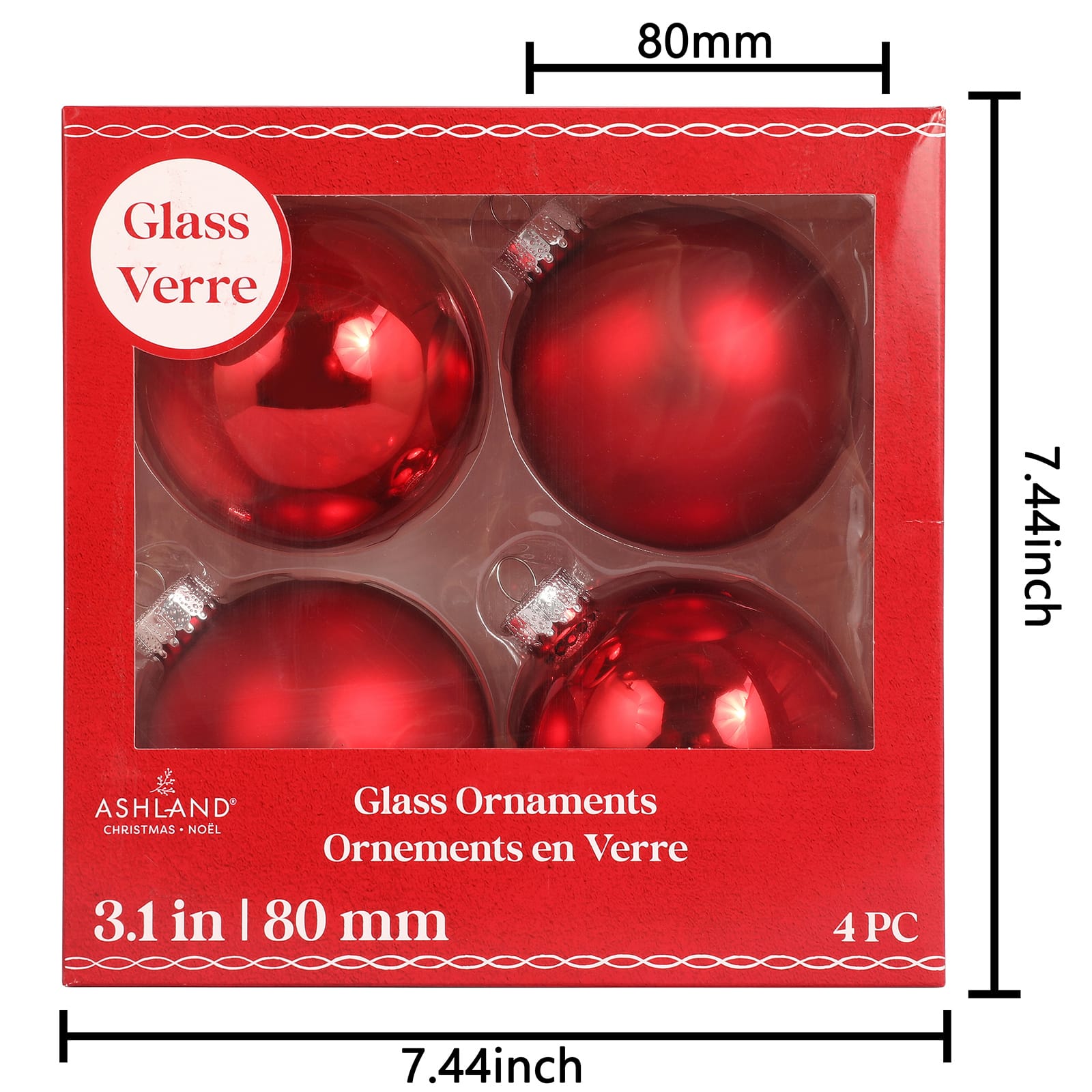4 Pack 3&#x22; Red Matte &#x26; Shiny Glass Ball Ornaments by Ashland&#xAE;