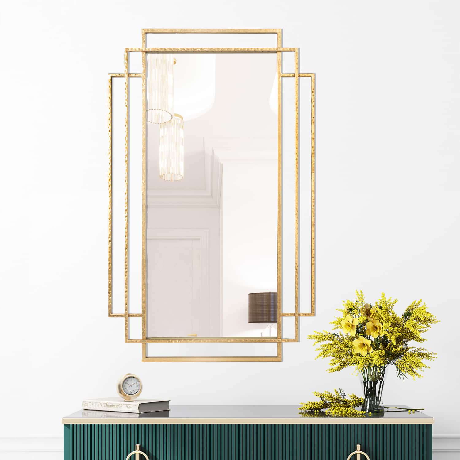 Hello Honey&#xAE; 34.5&#x22; Gold Metal Wall Mirror with Reclaimed Wood Border