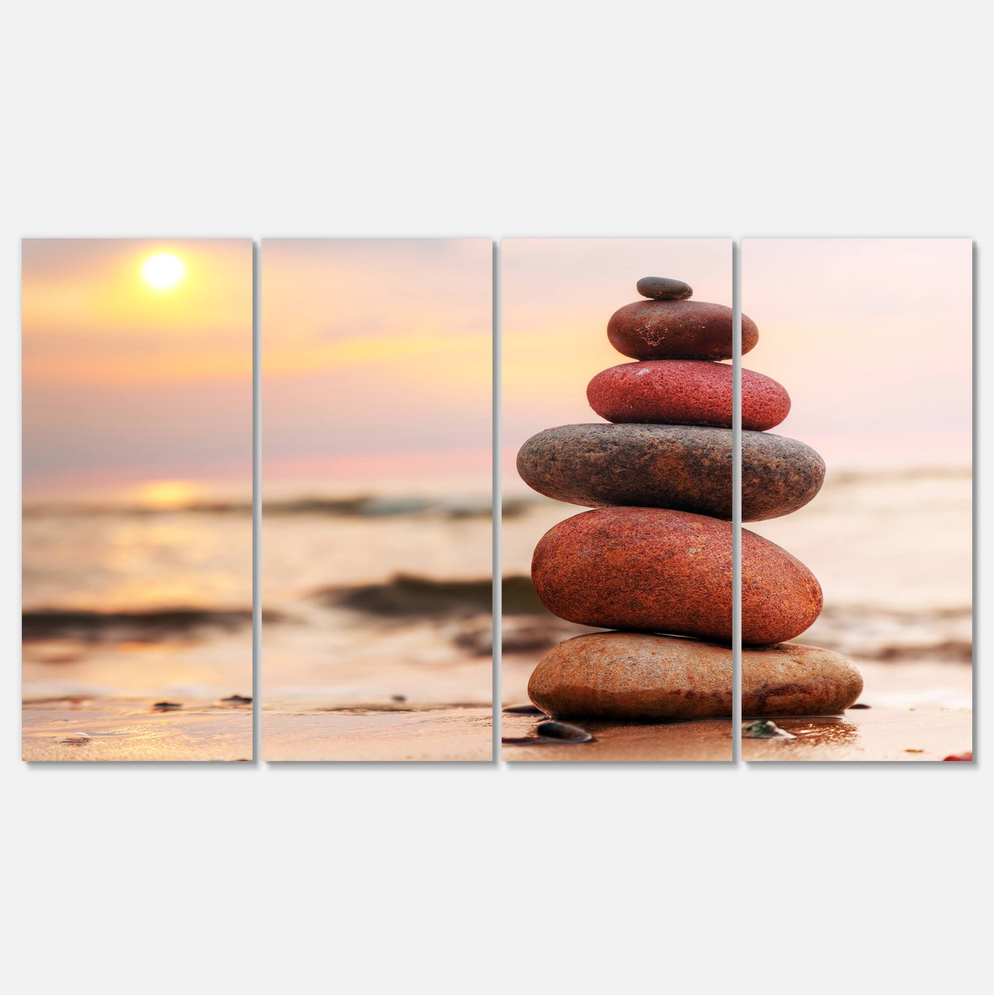 Designart - Stones Pyramid on Sand Symbolizing Zen