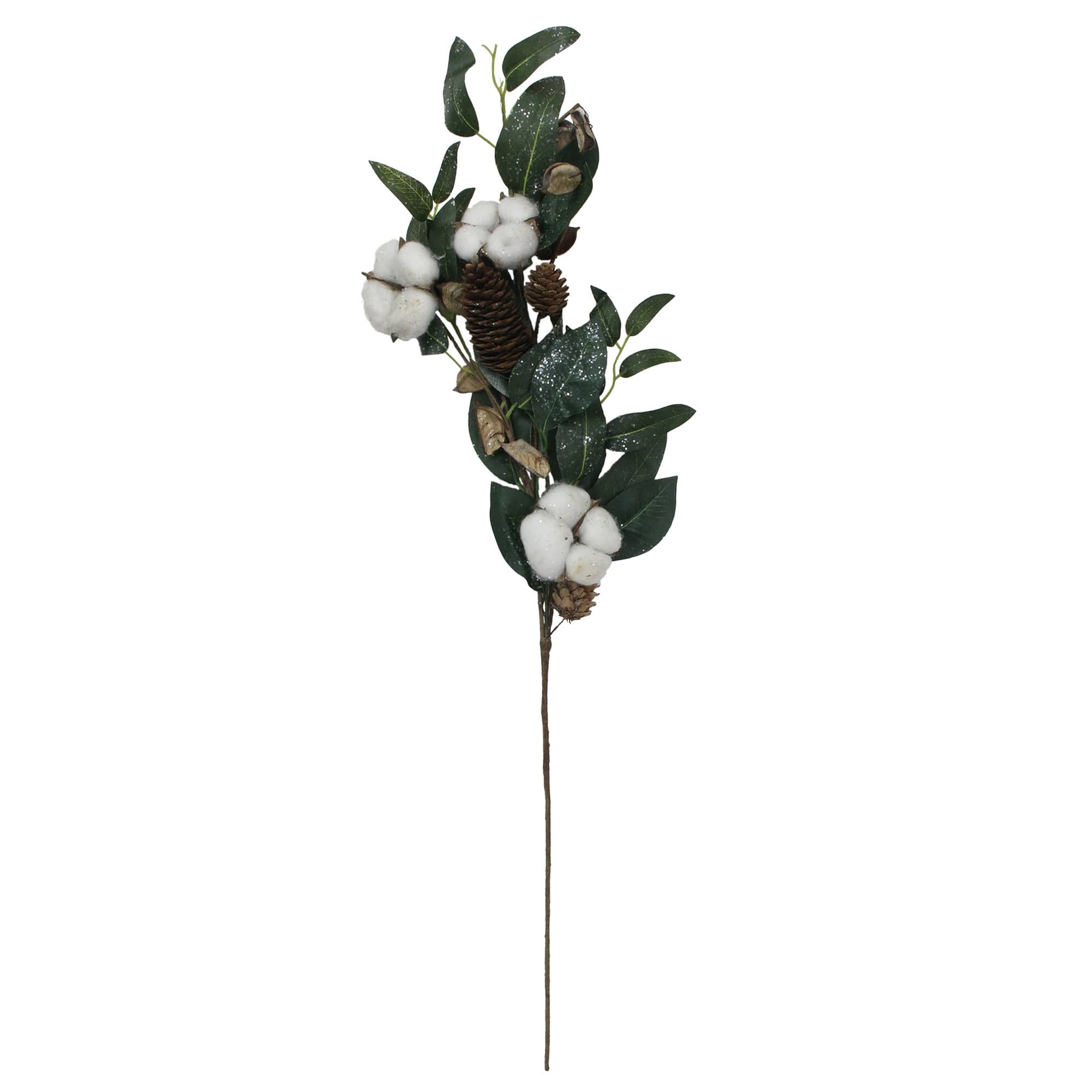 White Cotton Flowers &#x26; Foliage Artificial Twig Pick