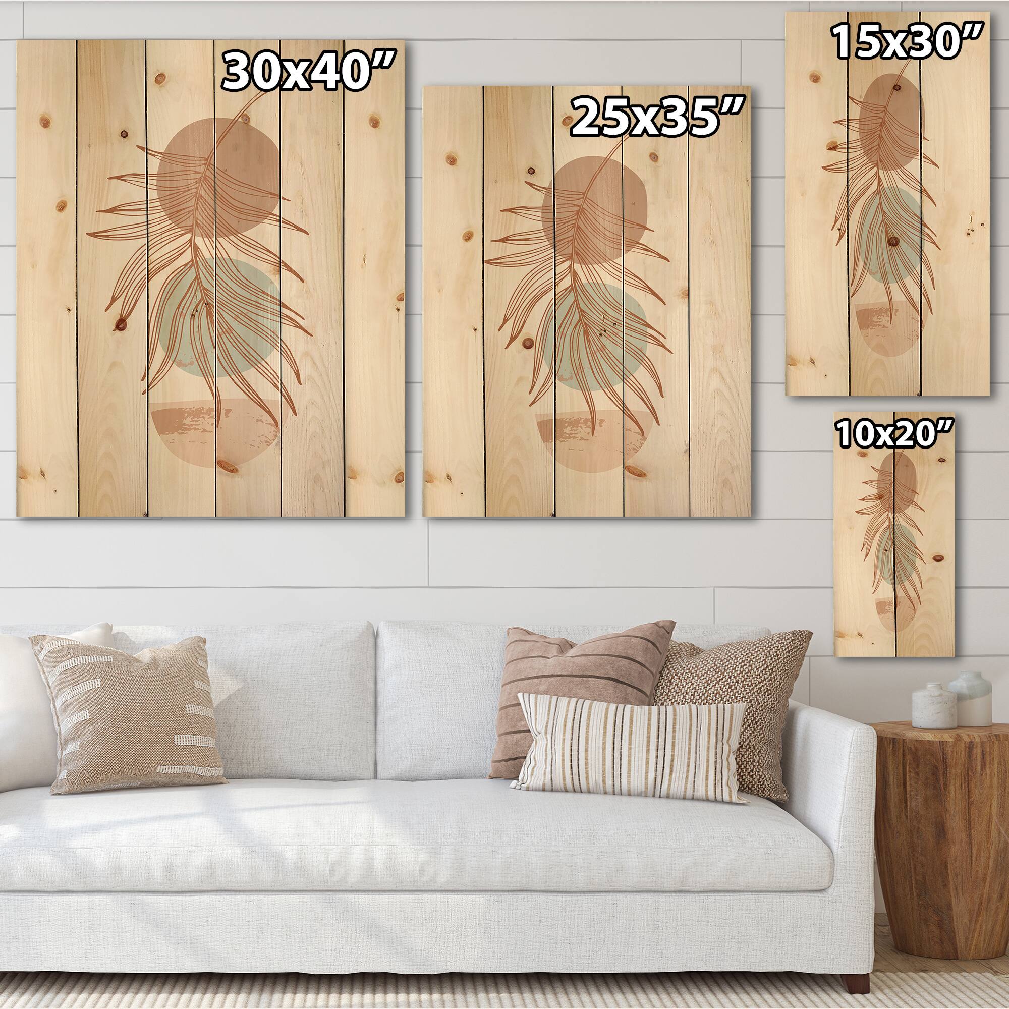 Designart - Moon &#x26; Sun Shapes In Retro Terracotta Tones II - Modern Print on Natural Pine Wood