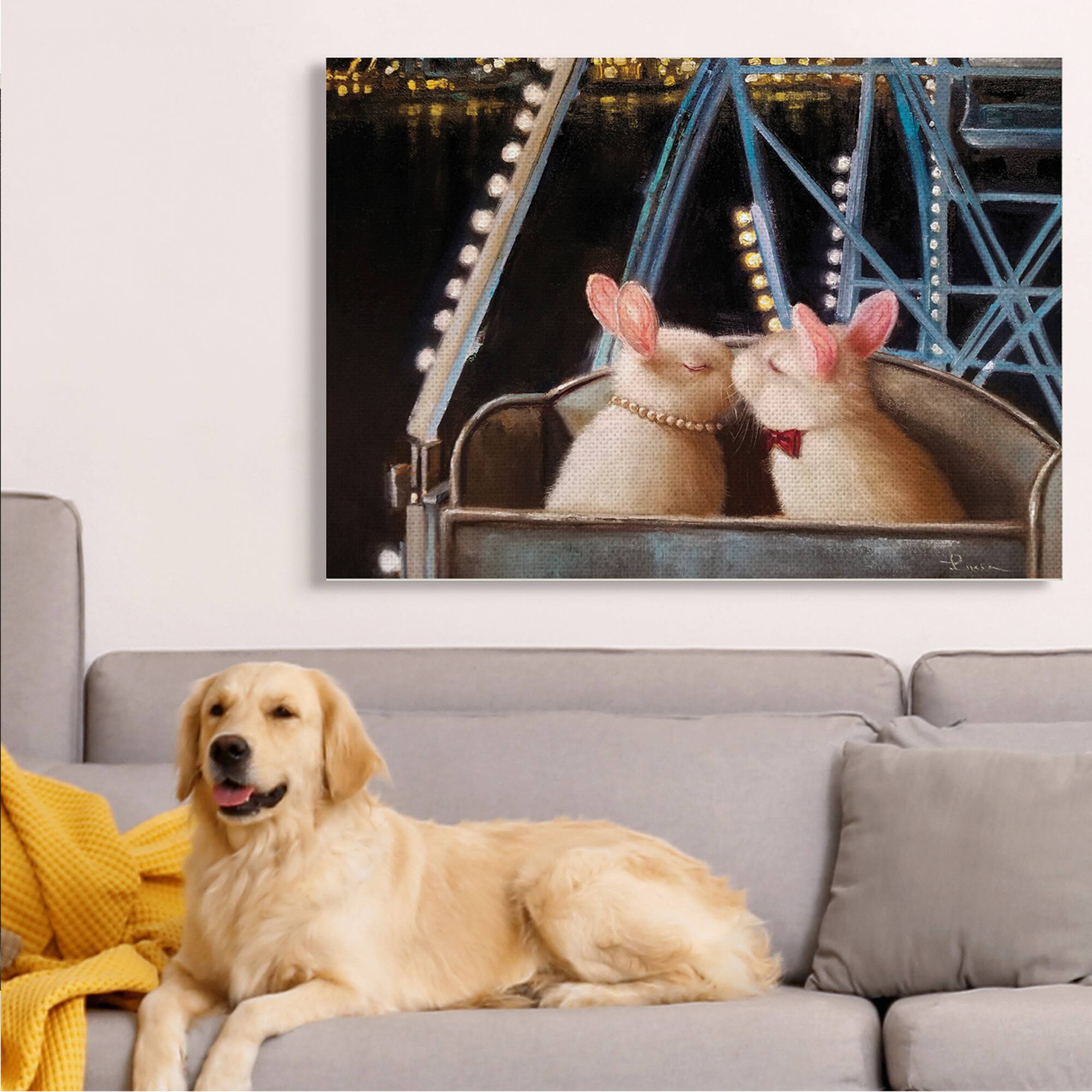 Stupell Industries Rabbit Couple Romantic Ferris Wheel Kiss Canvas Wall Art