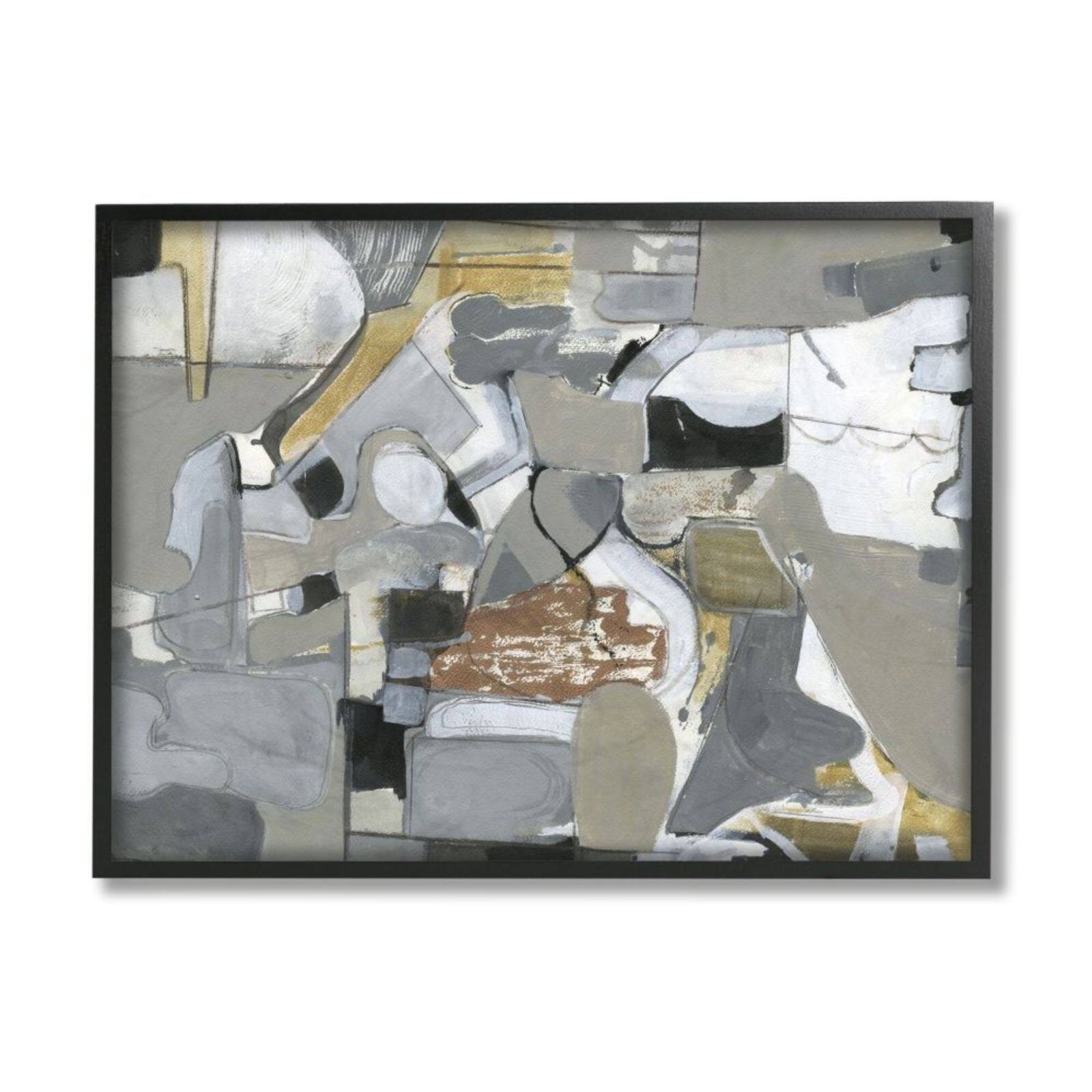 Stupell Industries Gray & Brown Abstract Shapes Black Framed Wall Art