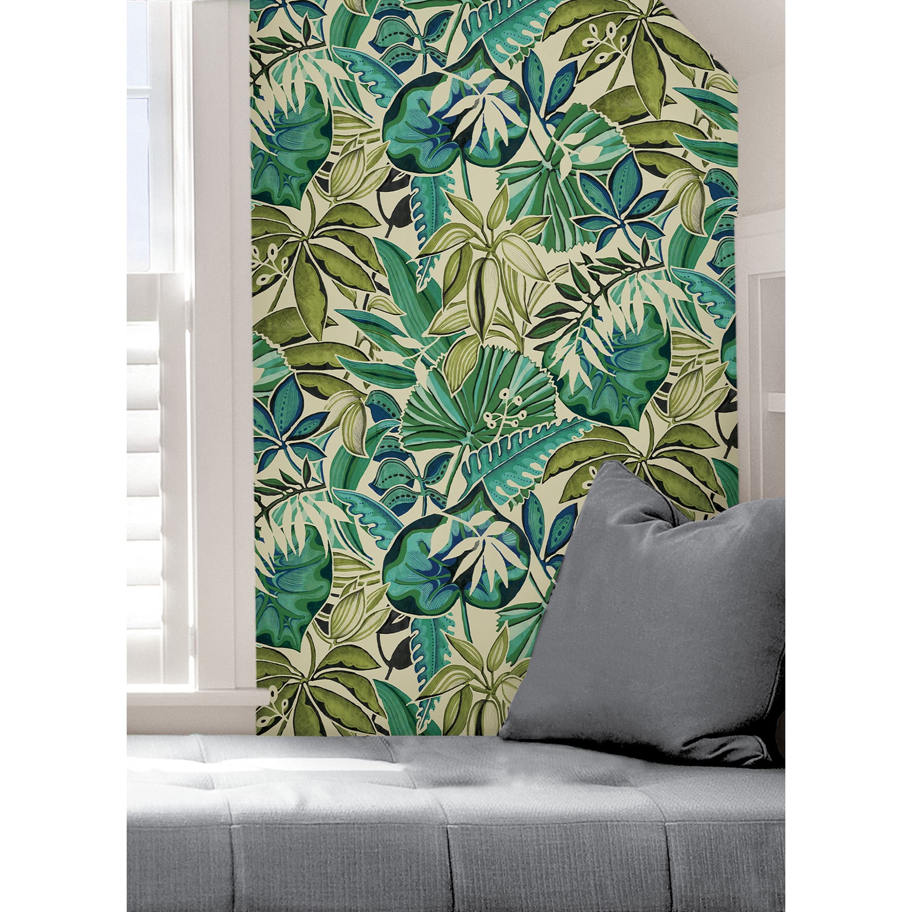 Caroline et Bettina Turquoise Feuilles Peel &#x26; Stick Wallpaper