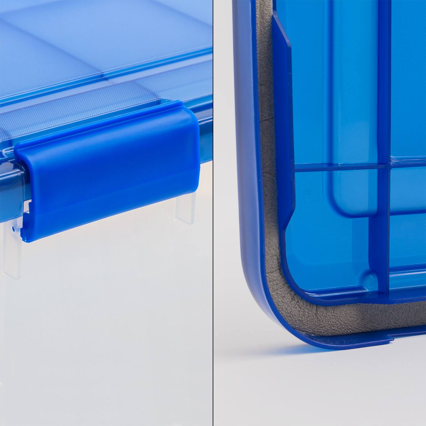 IRIS Element Resistant Clear Plastic Storage Boxes with Blue Lid