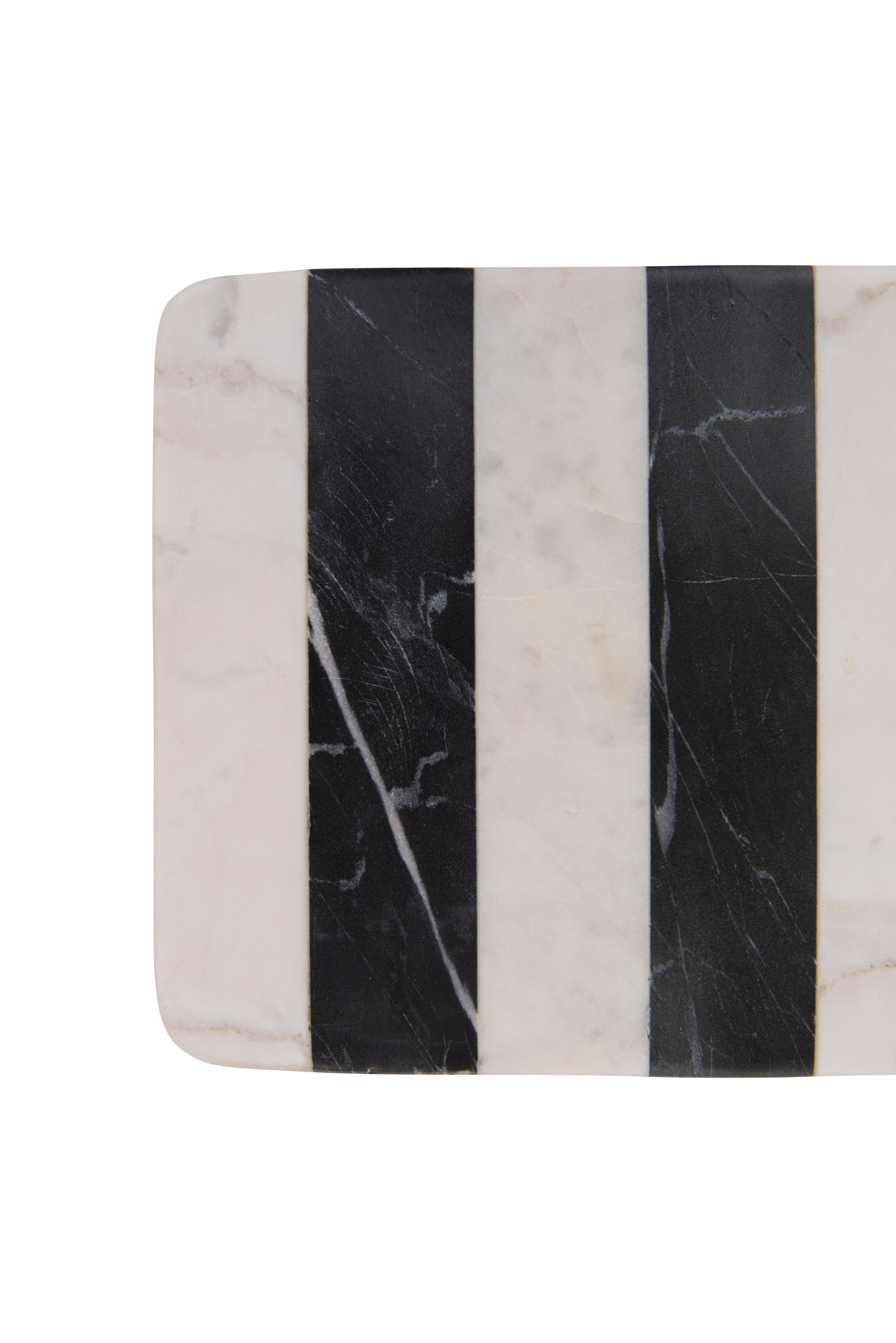 Black &#x26; White Striped Marble Board with Leather Tie