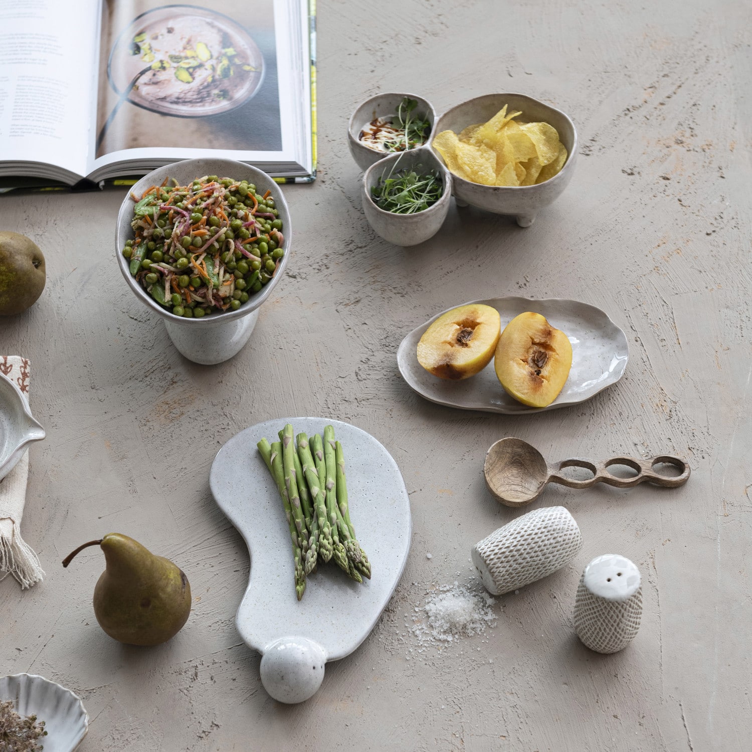 Hello Honey® 10.25" Cream Reactive Glaze Stoneware Tray with Ball