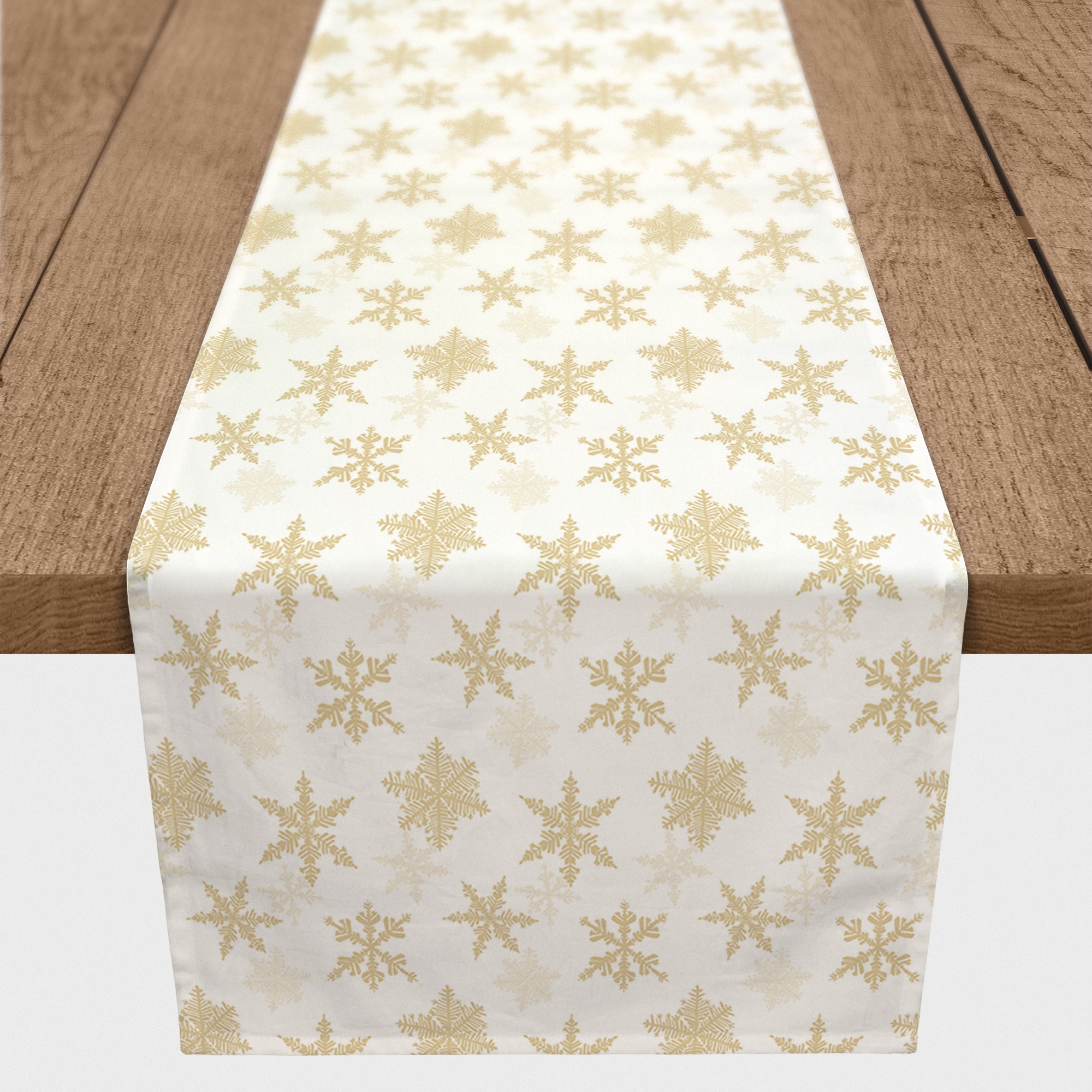 72&#x22; Cream Snowflakes Poly Twill Table Runner