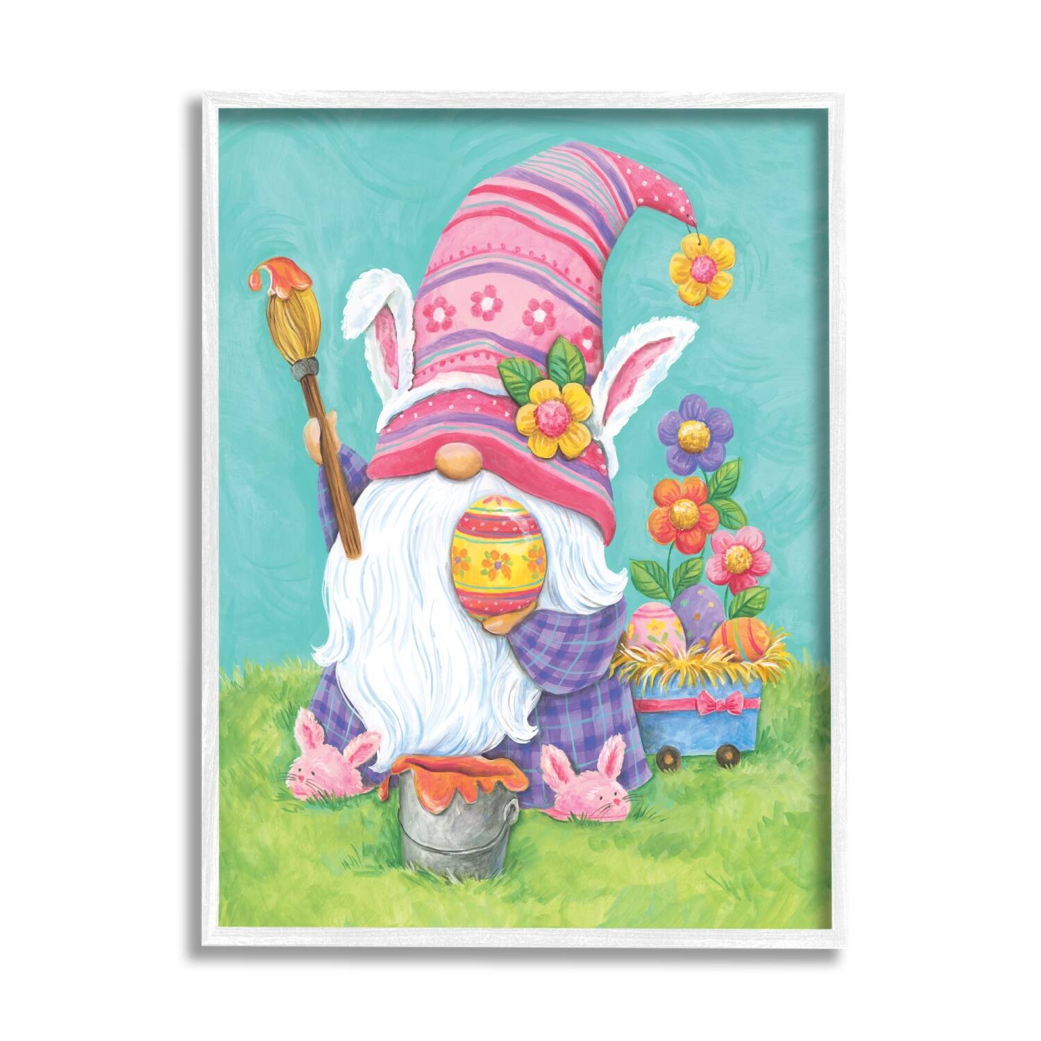 Stupell Industries Whimsical Gnome Painting Easter Eggs Festive Flowers Framed Giclee Art