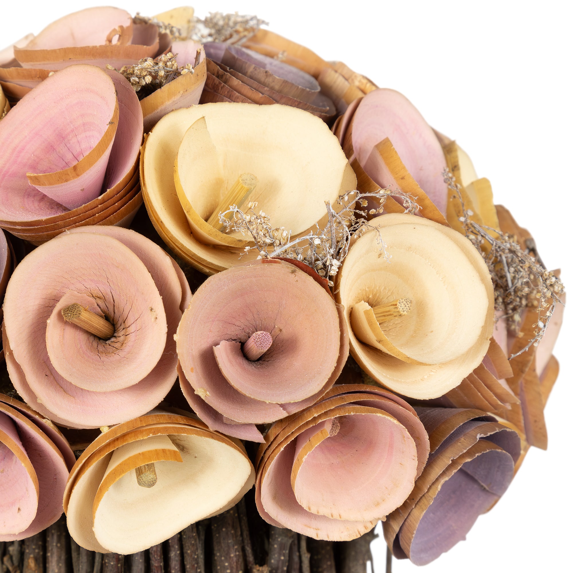 8.25" Pink & Yellow Wooden Artificial Floral Spring Bouquet