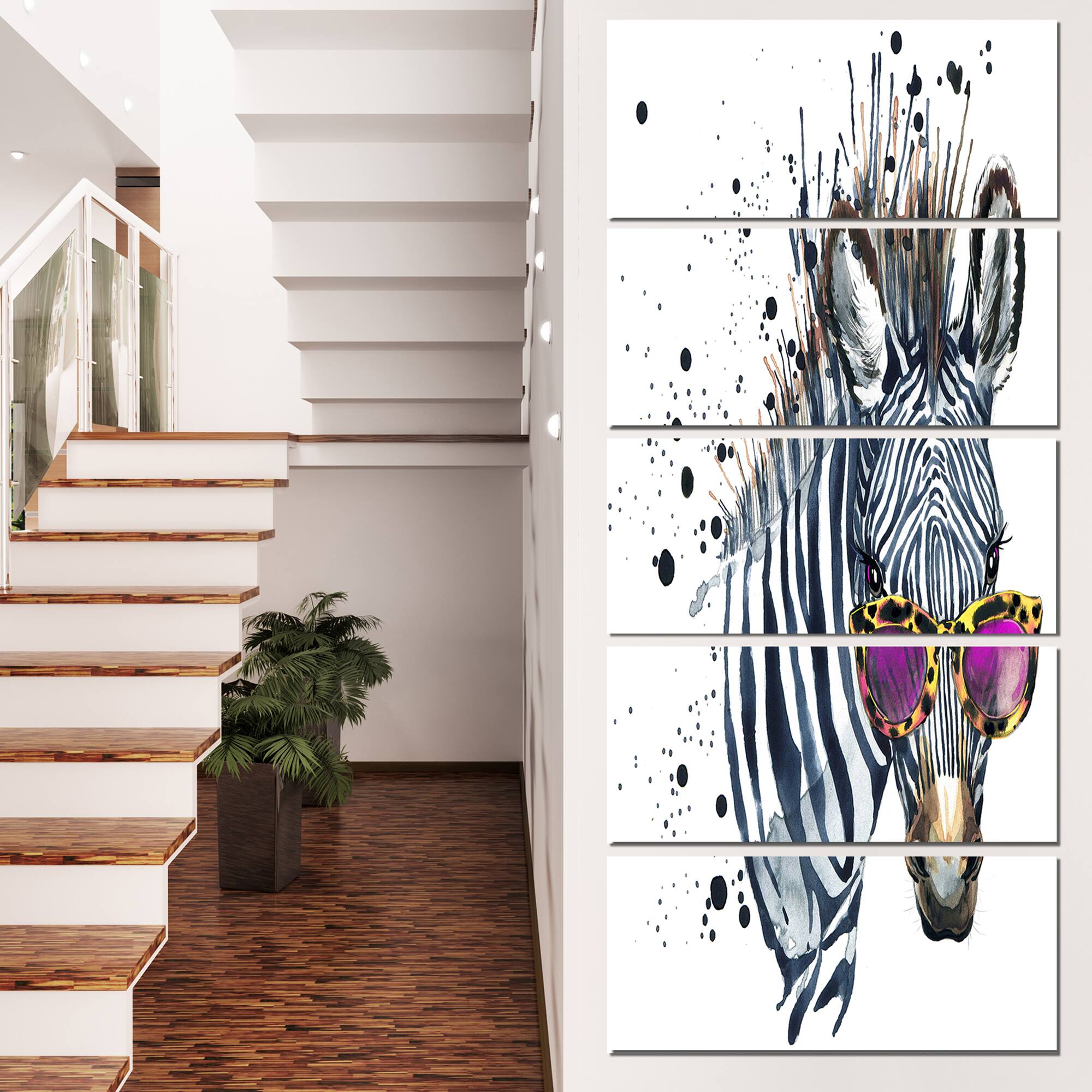 Designart - Funny Zebra Watercolor - Animal Canvas Art Print