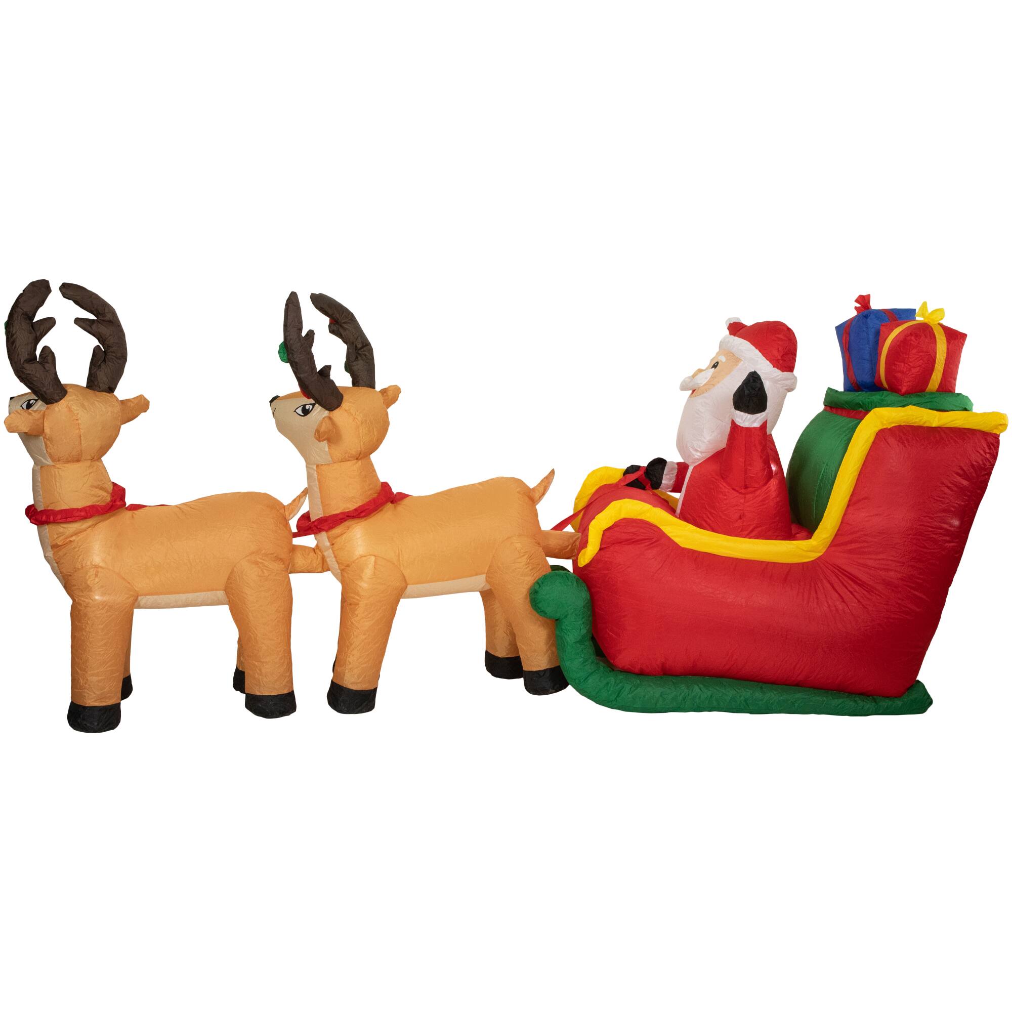 8ft. Inflatable Santa's Sleigh & Reindeer Outdoor Christmas Decoration