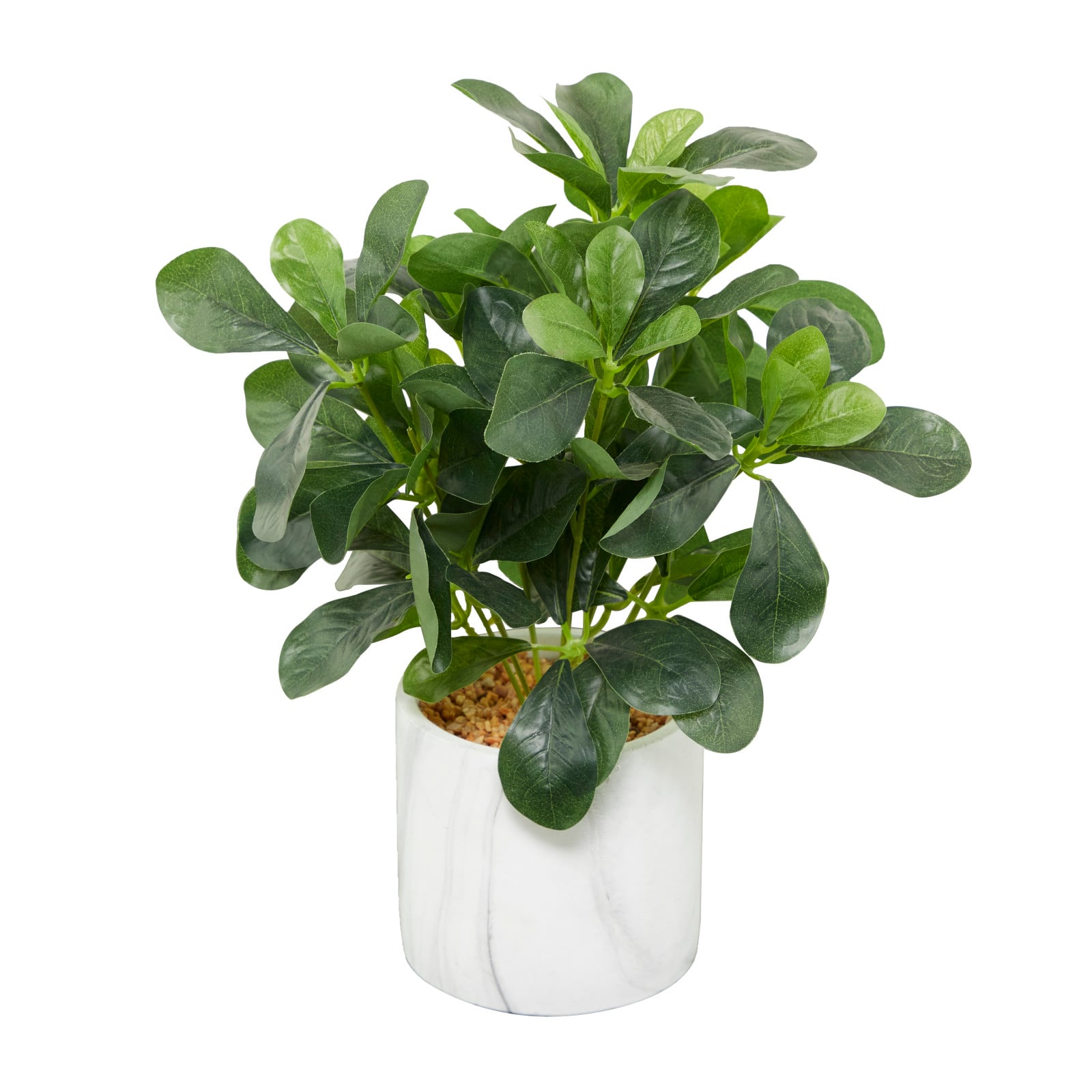 14" Green Eucalyptus Faux Foliage Artificial Plant with White Marble Pot