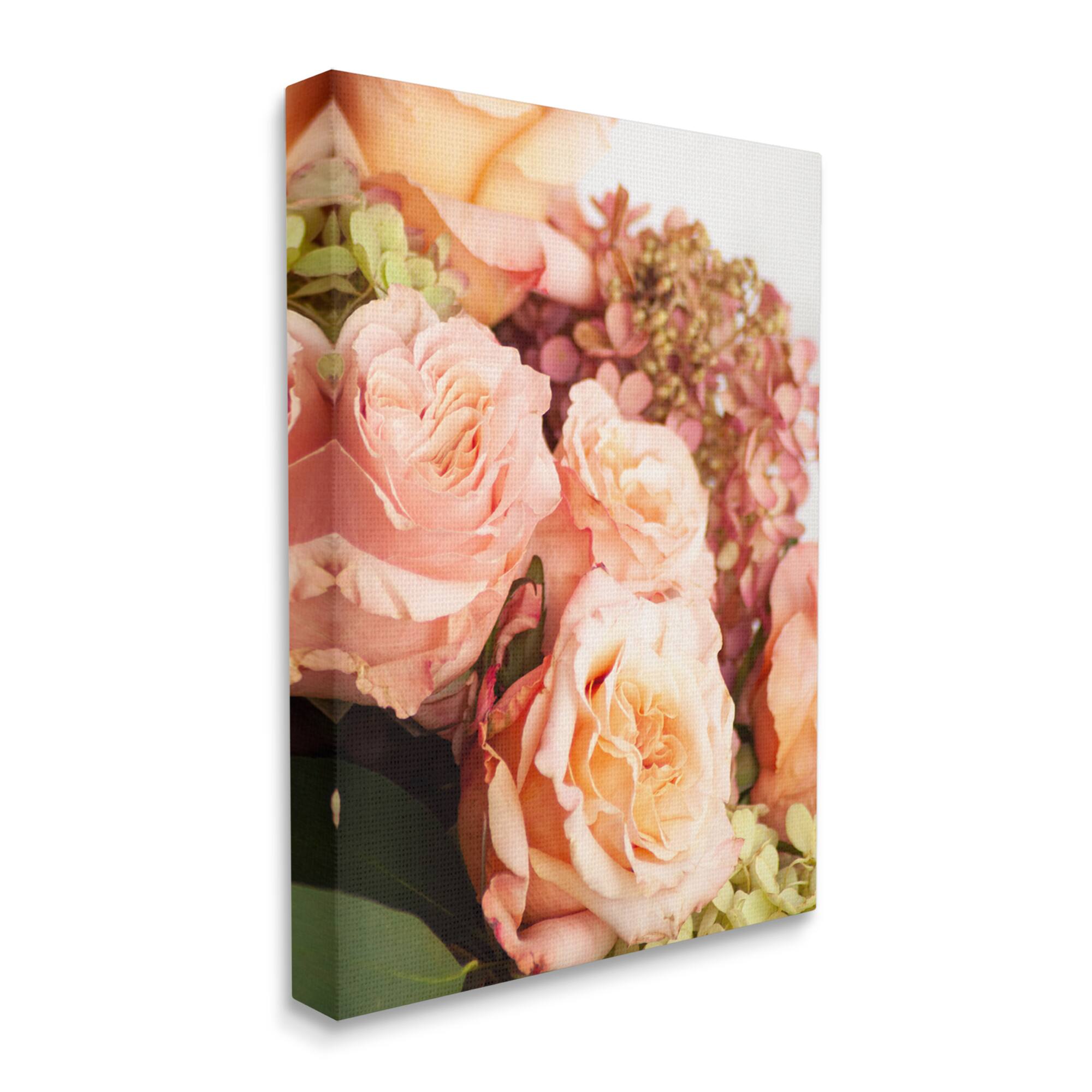 Stupell Industries Pink Rose Blossoms and Geraniums Spring Bouquet Photography Canvas Wall Art