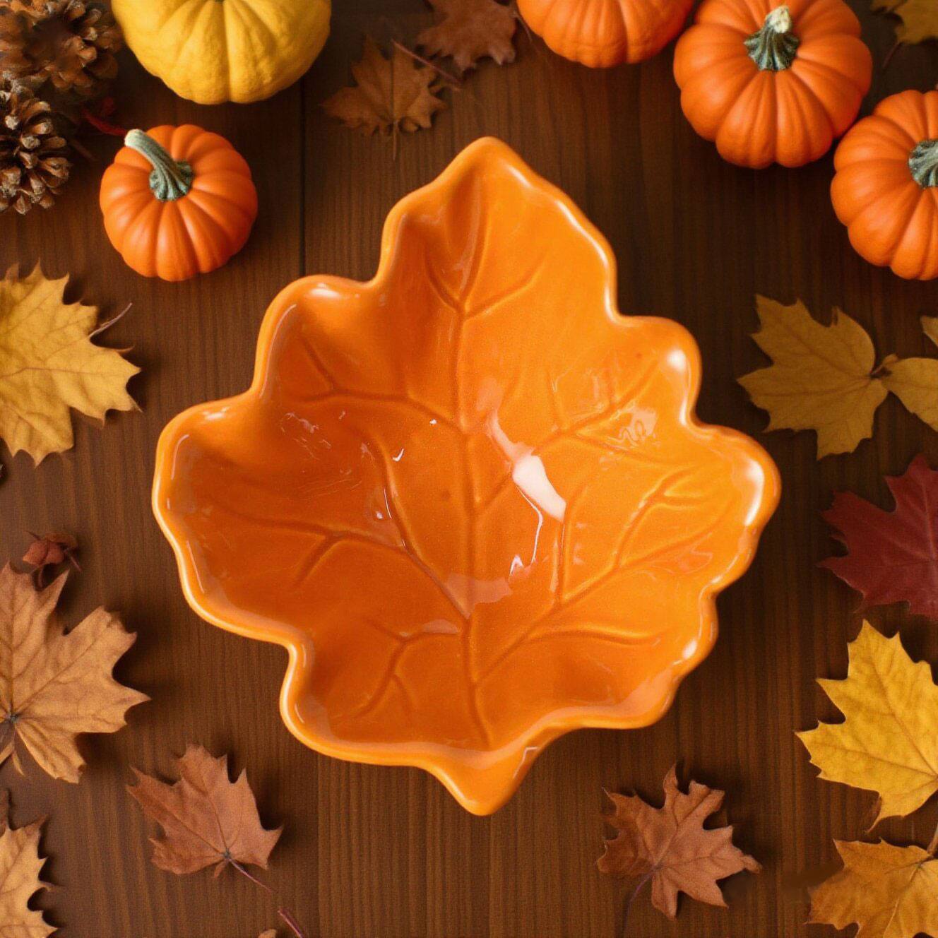 5&#x22; Orange Leaf Ceramic Bowl by Ashland&#xAE;