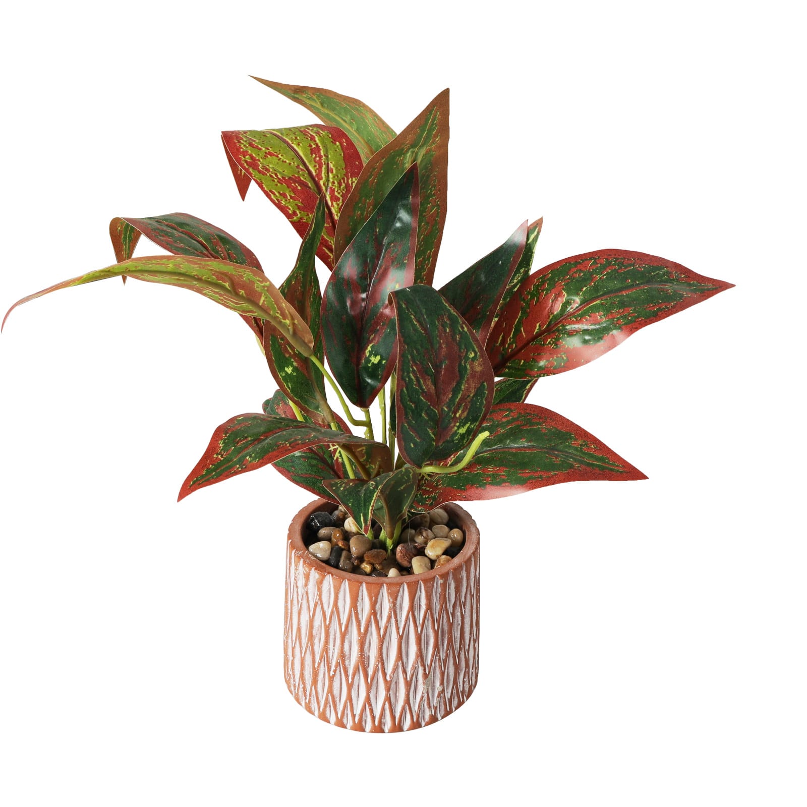 14&#x22; Croton Artificial Plant with Geometric Patterned Pot