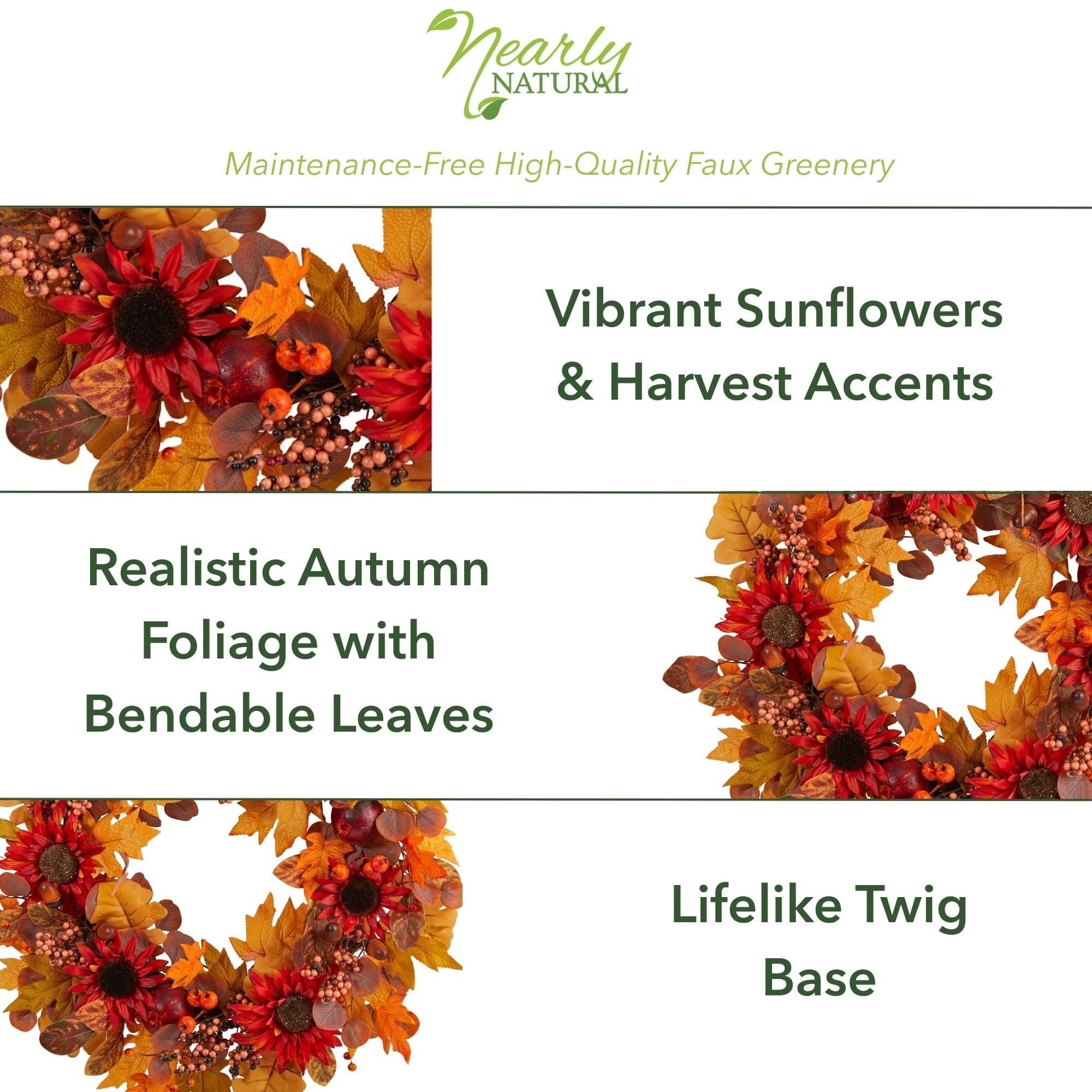 30" Fall Acorn, Sunflower, Berries & Autumn Foliage Wreath