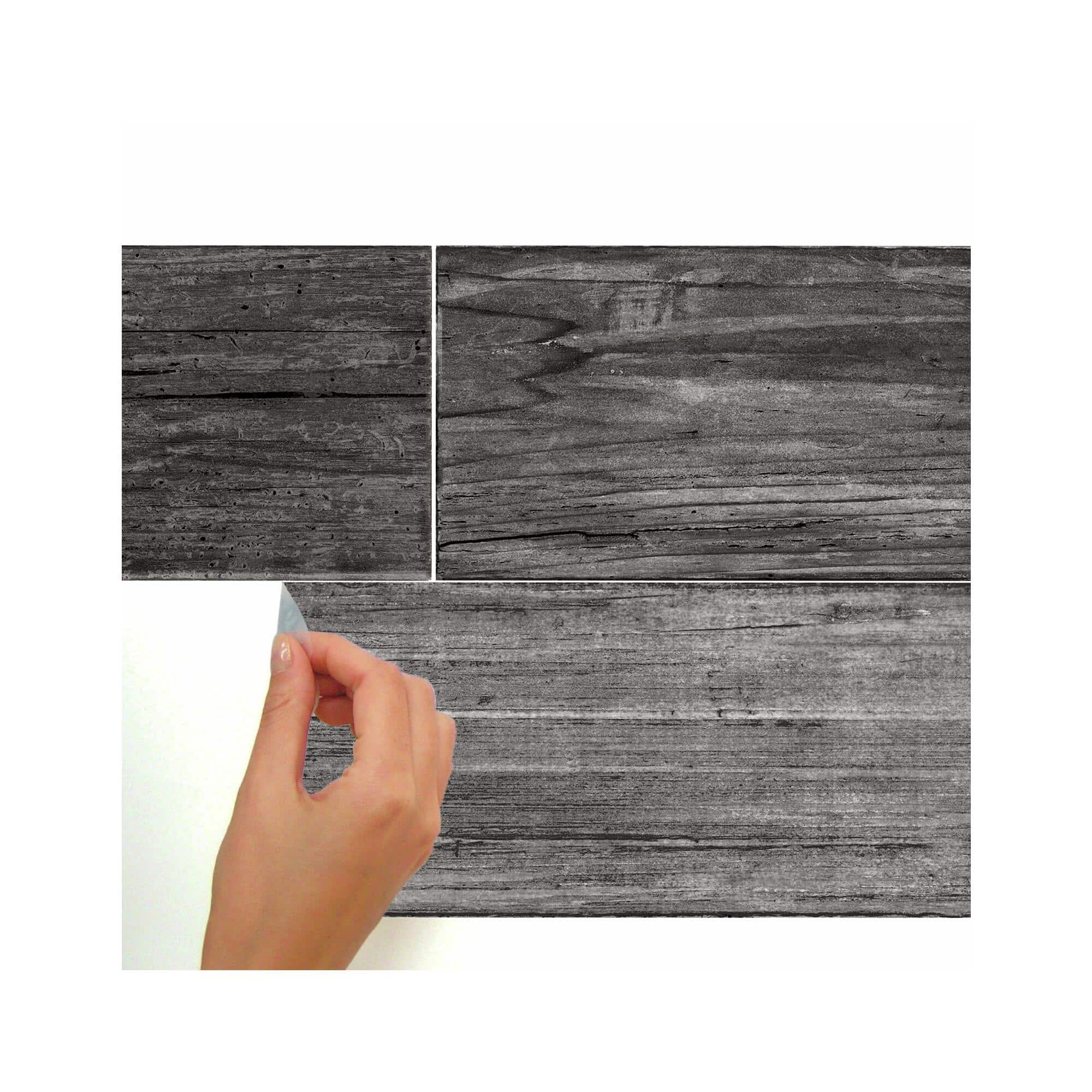 RoomMates Distressed Barn Wood Plank Black Peel & Stick Giant Wall Decals