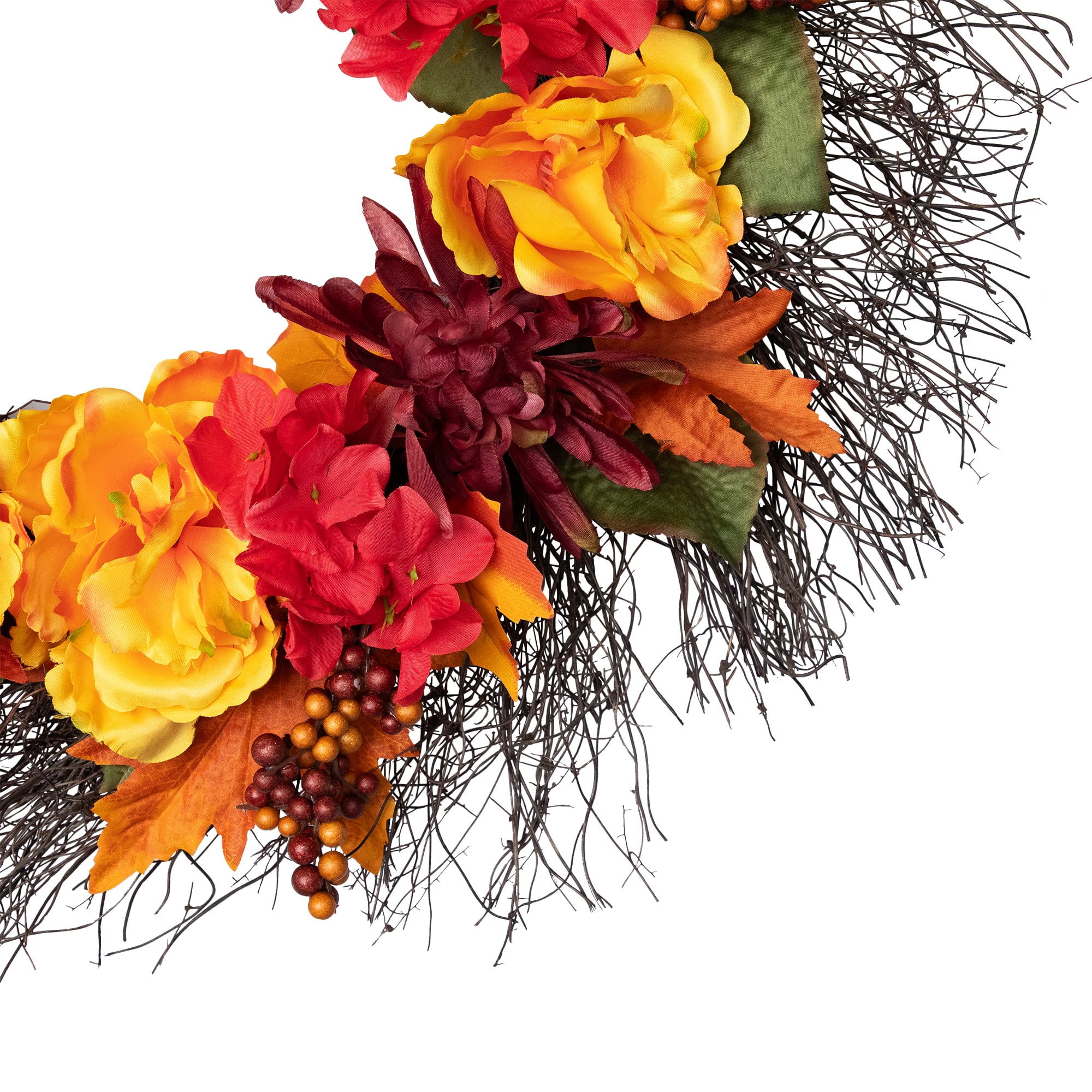 24" Autumn Harvest Peony, Mum & Feather Thanksgiving Wreath, Unlit