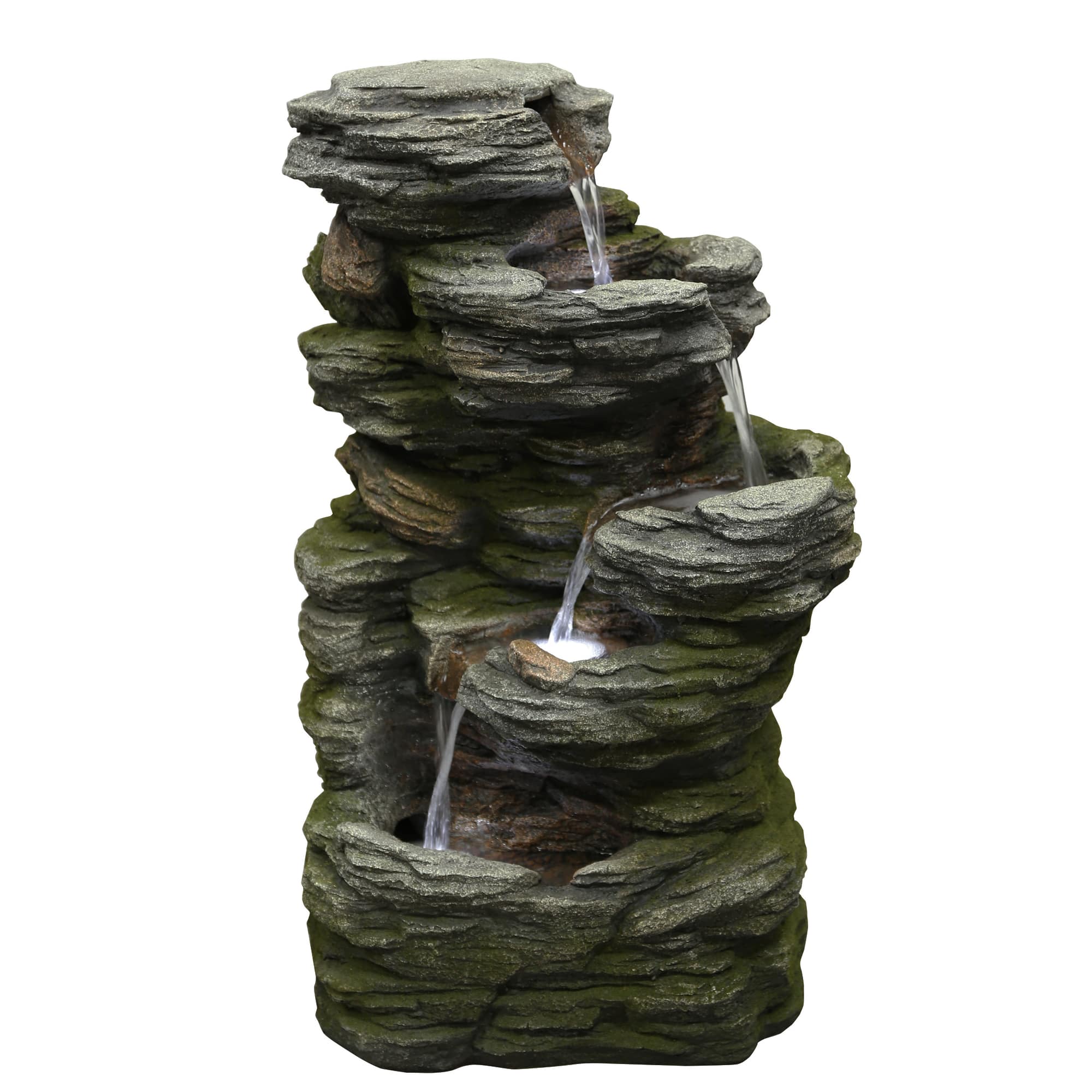 25&#x22; Gray LED 5-Tier Outdoor Garden Water Fountain
