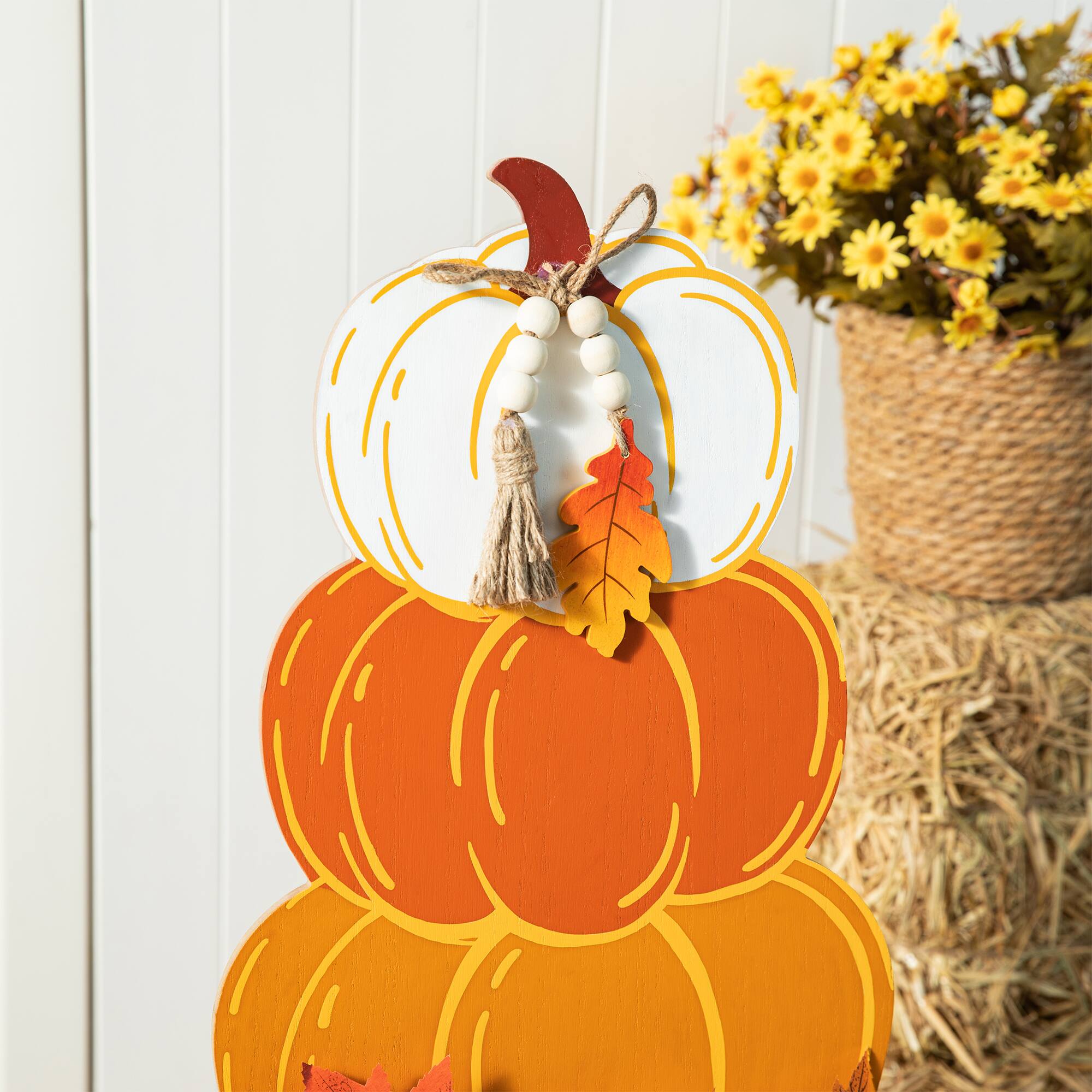 Glitzhome® 36" Fall Wood Stacked Pumpkin Urn Porch Décor