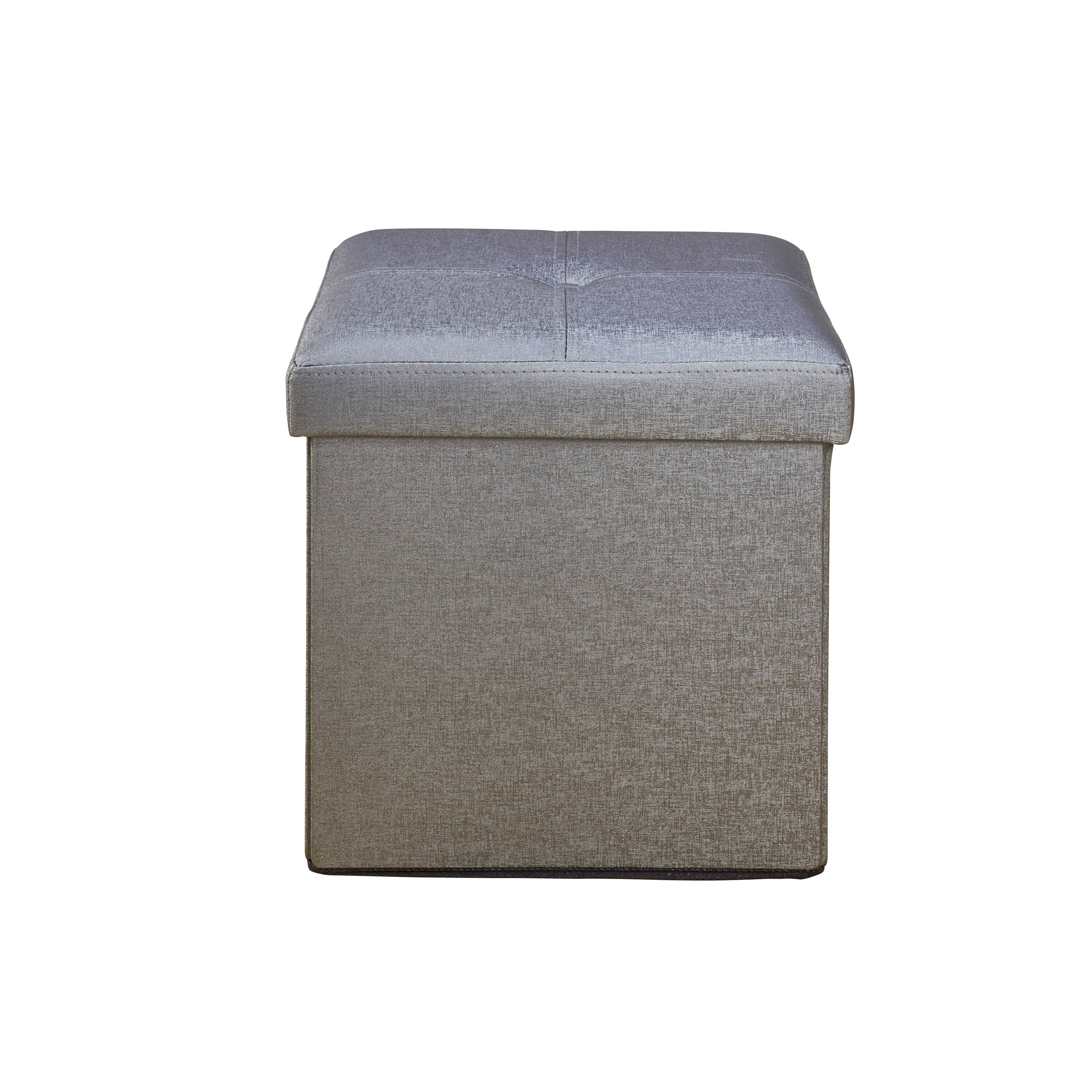 Simplify Metallic Faux Leather Folding Storage Ottoman Cube