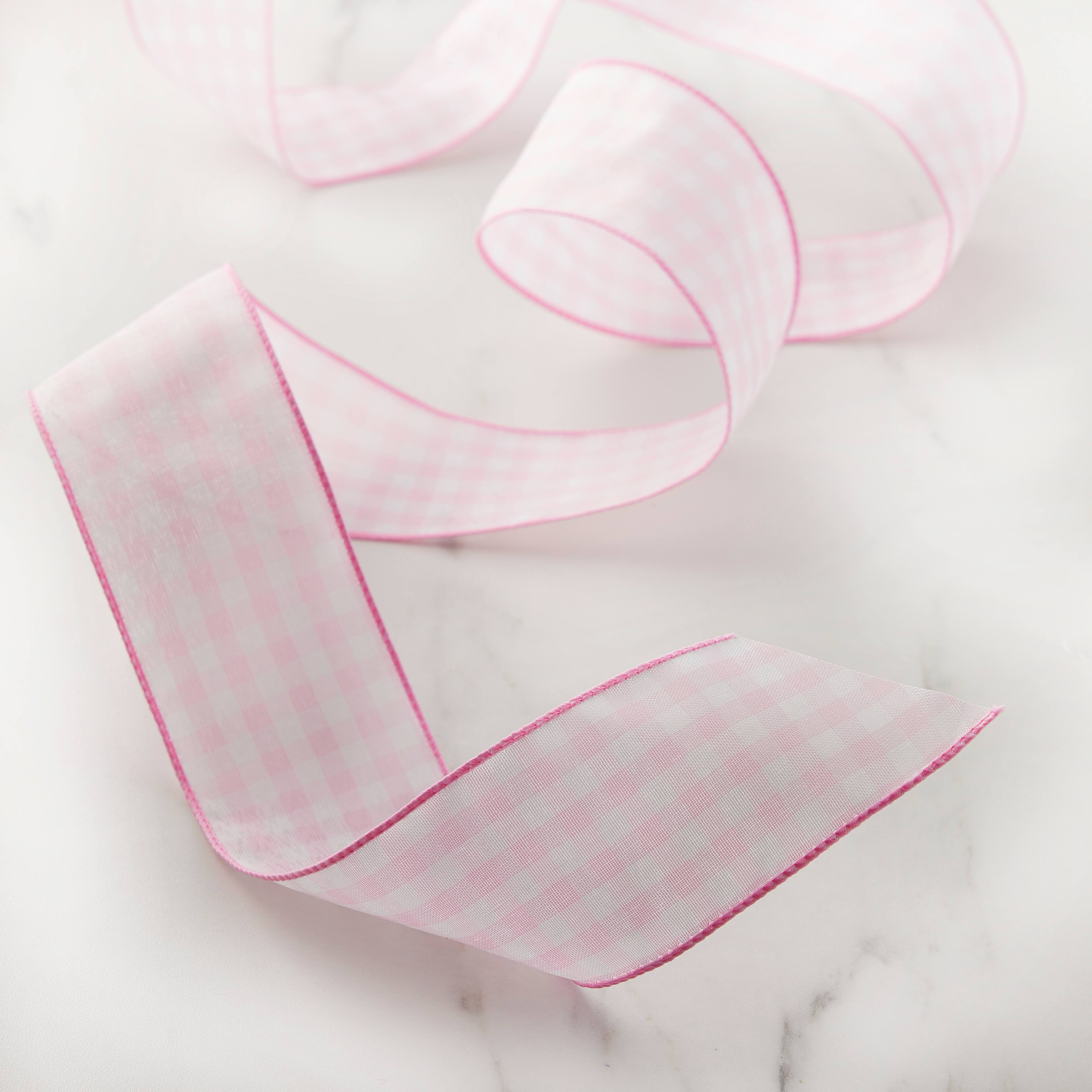 12 Pack: 2.5 inch Gingham Wired Ribbon by Celebrate It Dcor, Size: 2.5” x 8.3yd, Pink