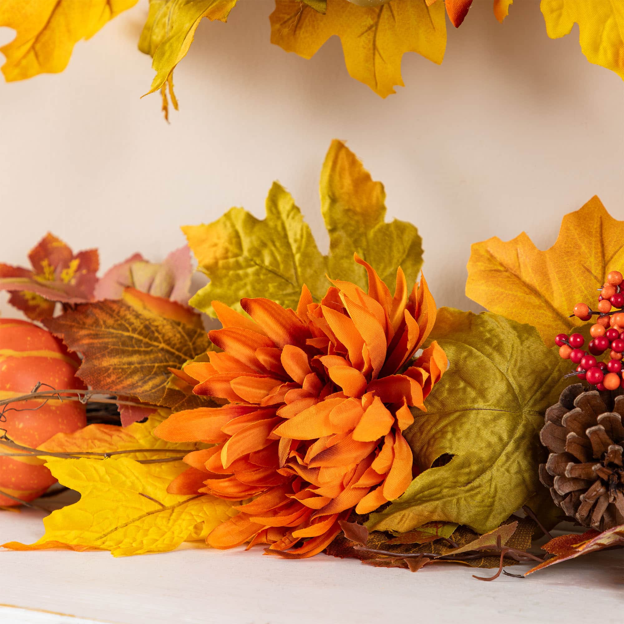 Glitzhome&#xAE; 72&#x22; Fall Dahlia Pumpkin, Leaf and Berry Garland