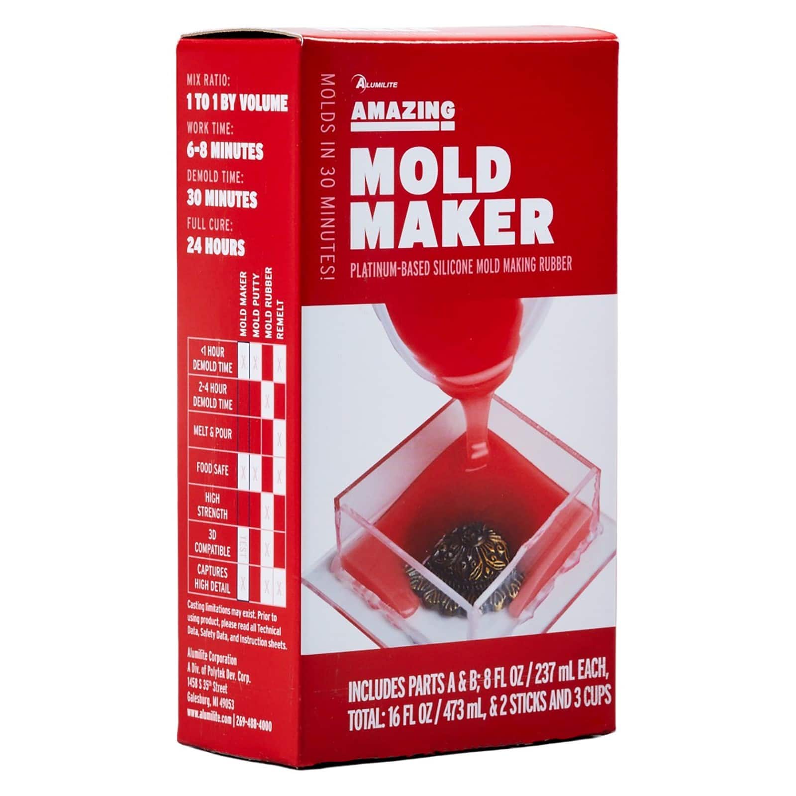 Alumilite Amazing Mold Maker - 16oz; 2-Part Red Silicone Mold