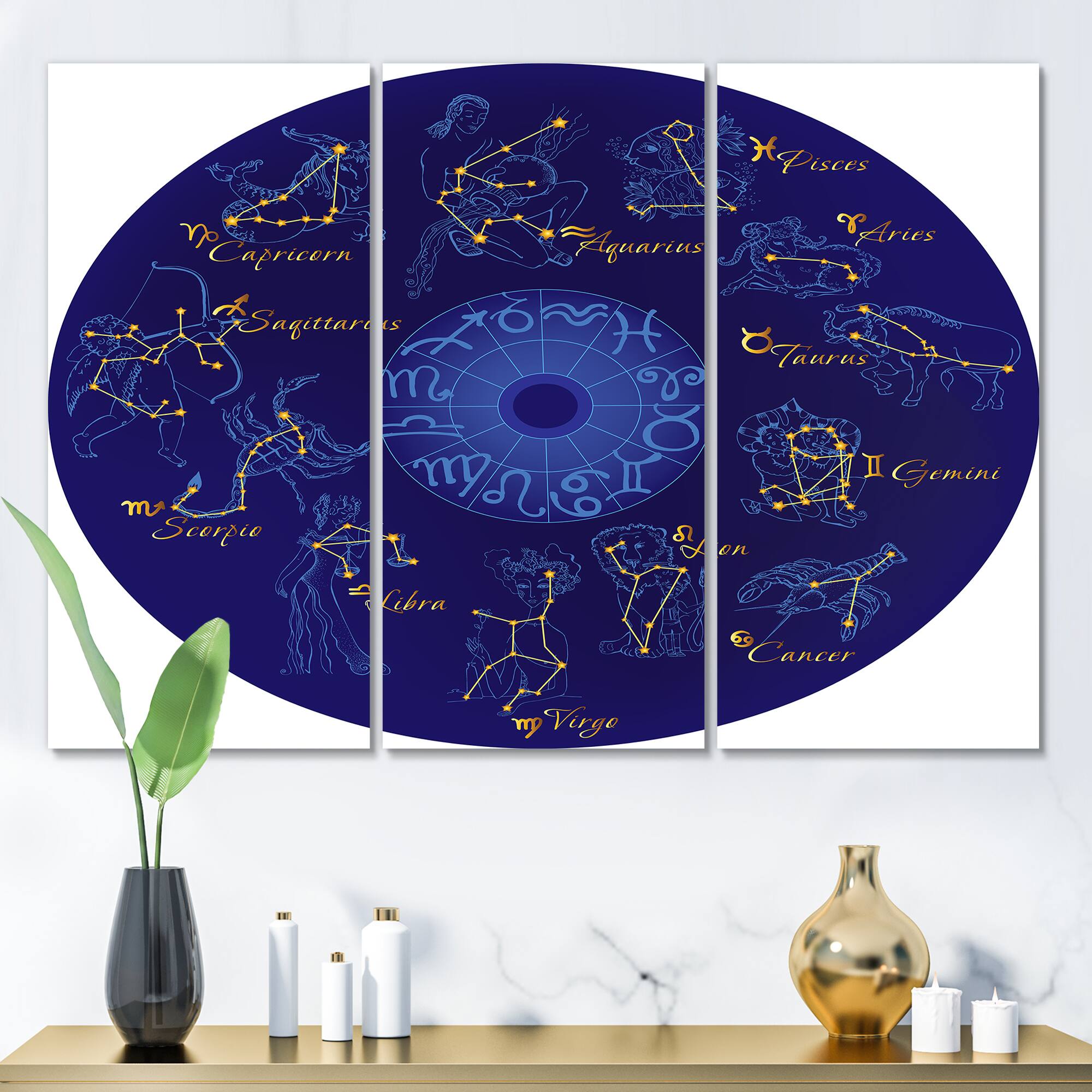 Designart - Zodiac With Constellations and Zodiac Signs - Modern Canvas Wall Art Print