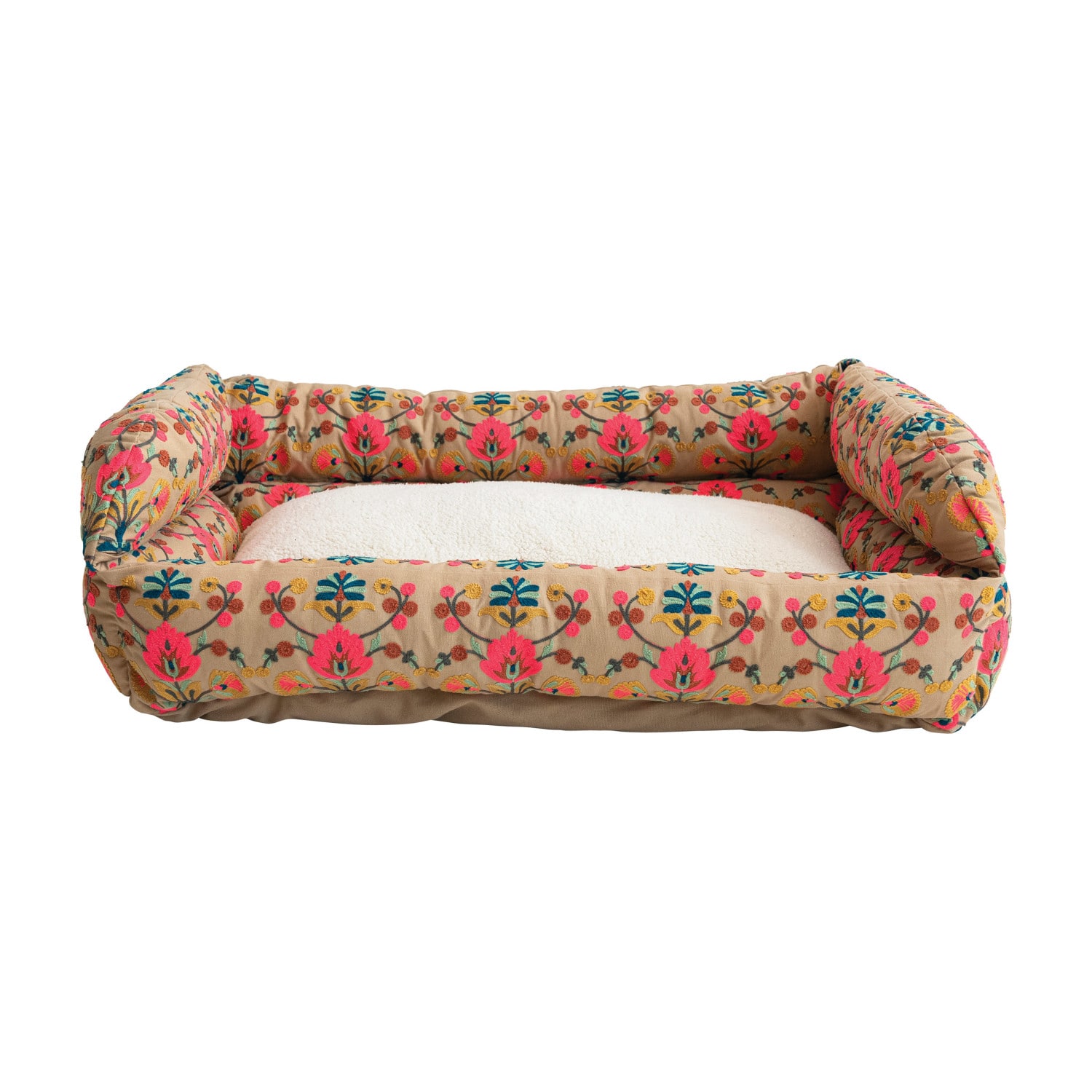 Hello Honey&#xAE; 39&#x22; Multicolor Floral Cotton &#x26; Sherpa Pet Bed