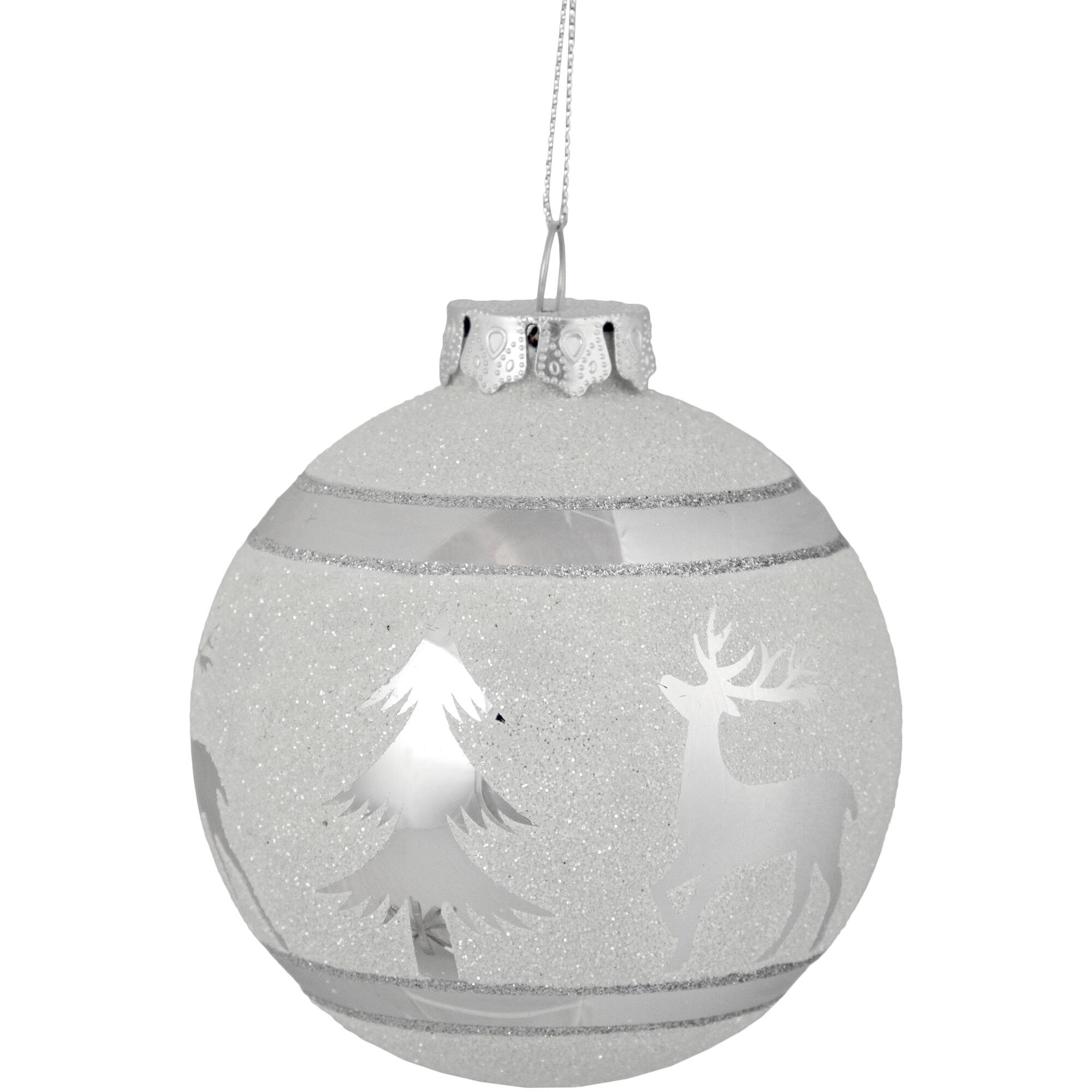 3.5&#x22; White &#x26; Silver Glass Ball Ornament