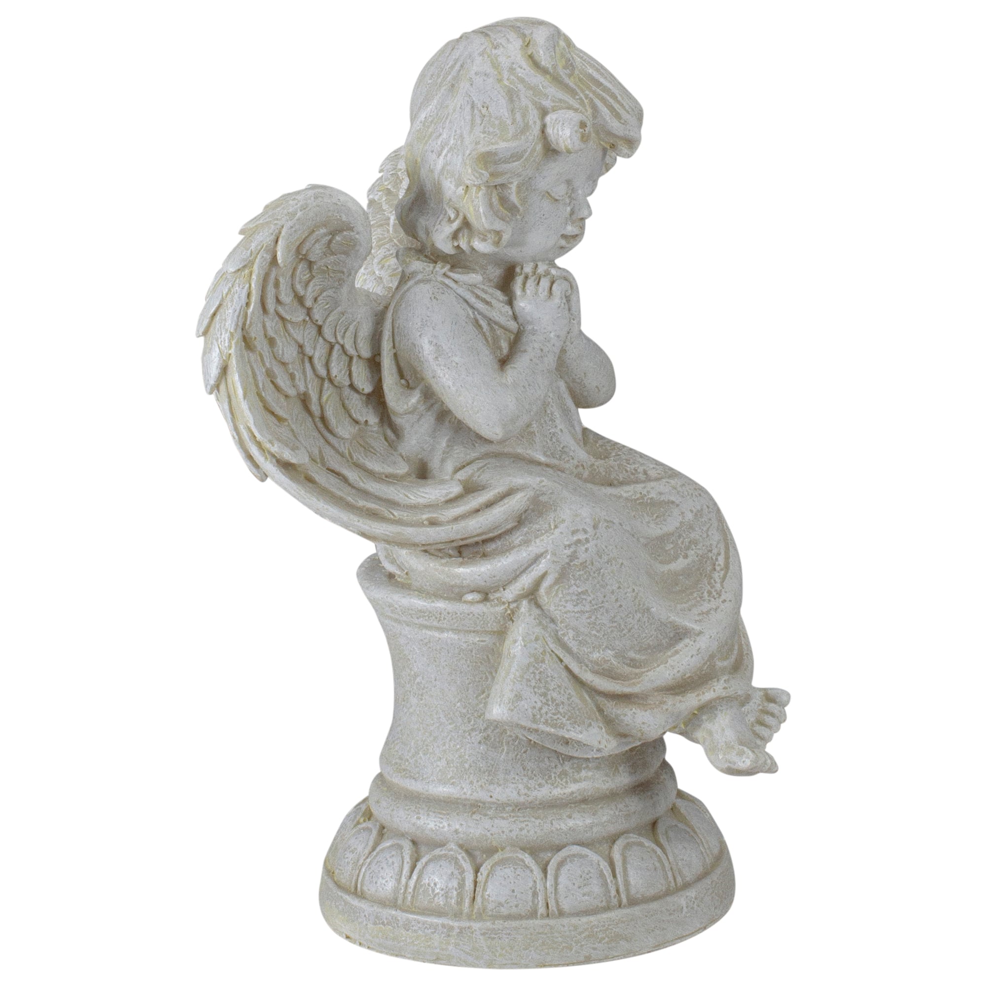 9&#x22; Ivory Praying Angel on Pedestal Outdoor Garden Statue