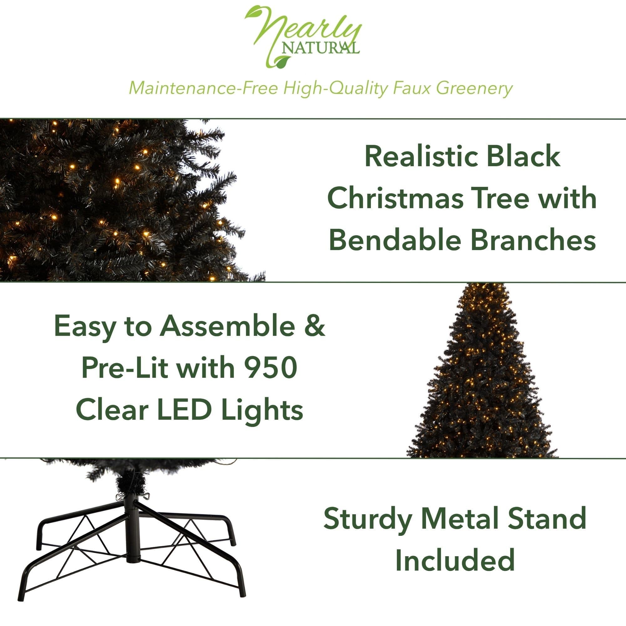 10ft. Pre-Lit Black Artificial Christmas Tree, Clear LED Lights