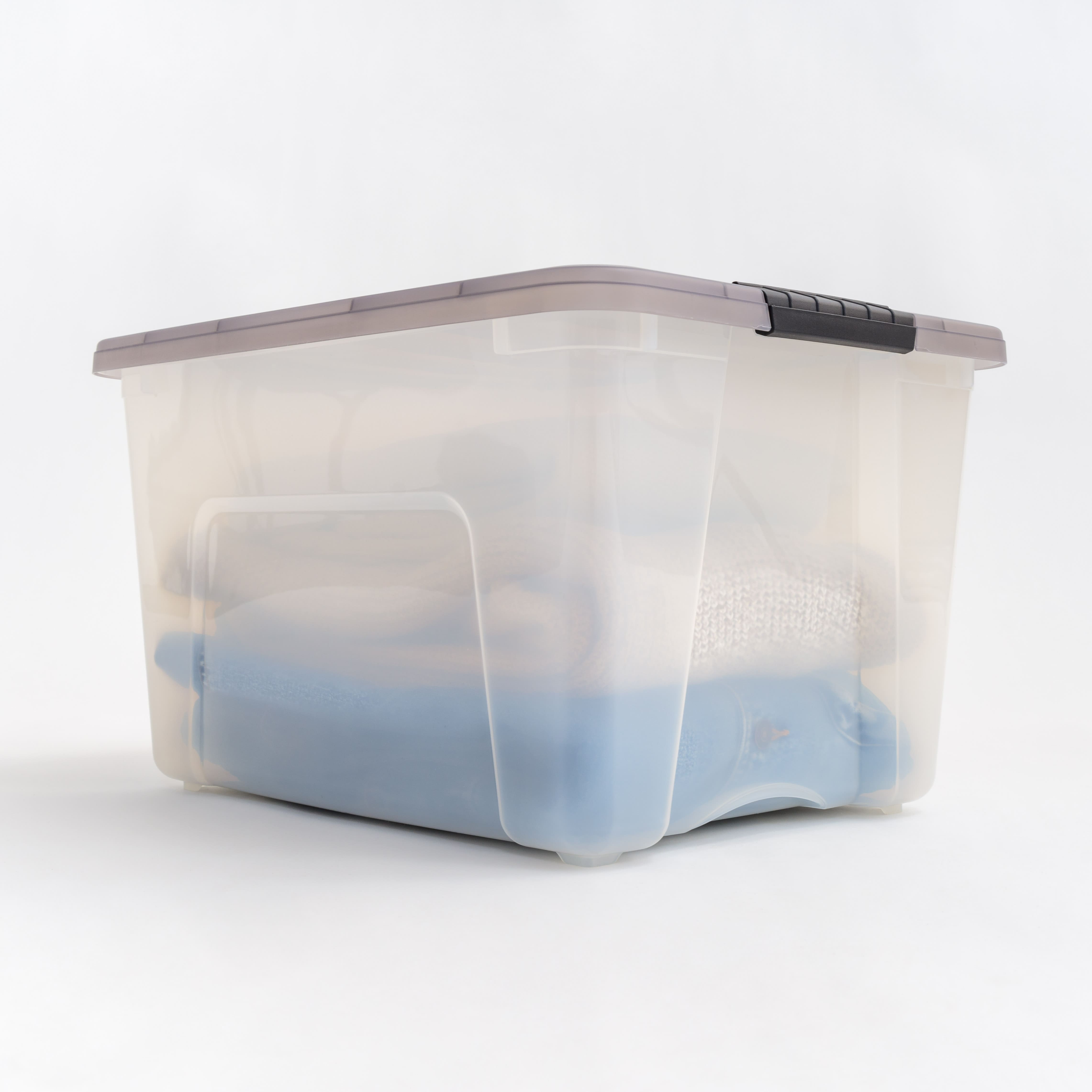 IRIS Stack &#x26; Pull Clear Plastic Storage Boxes with Gray Lid