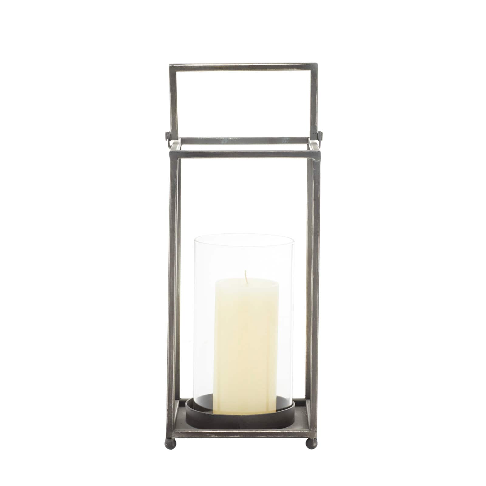 Black Iron Modern Candle Holder Lantern, 16" x 6" x 6"
